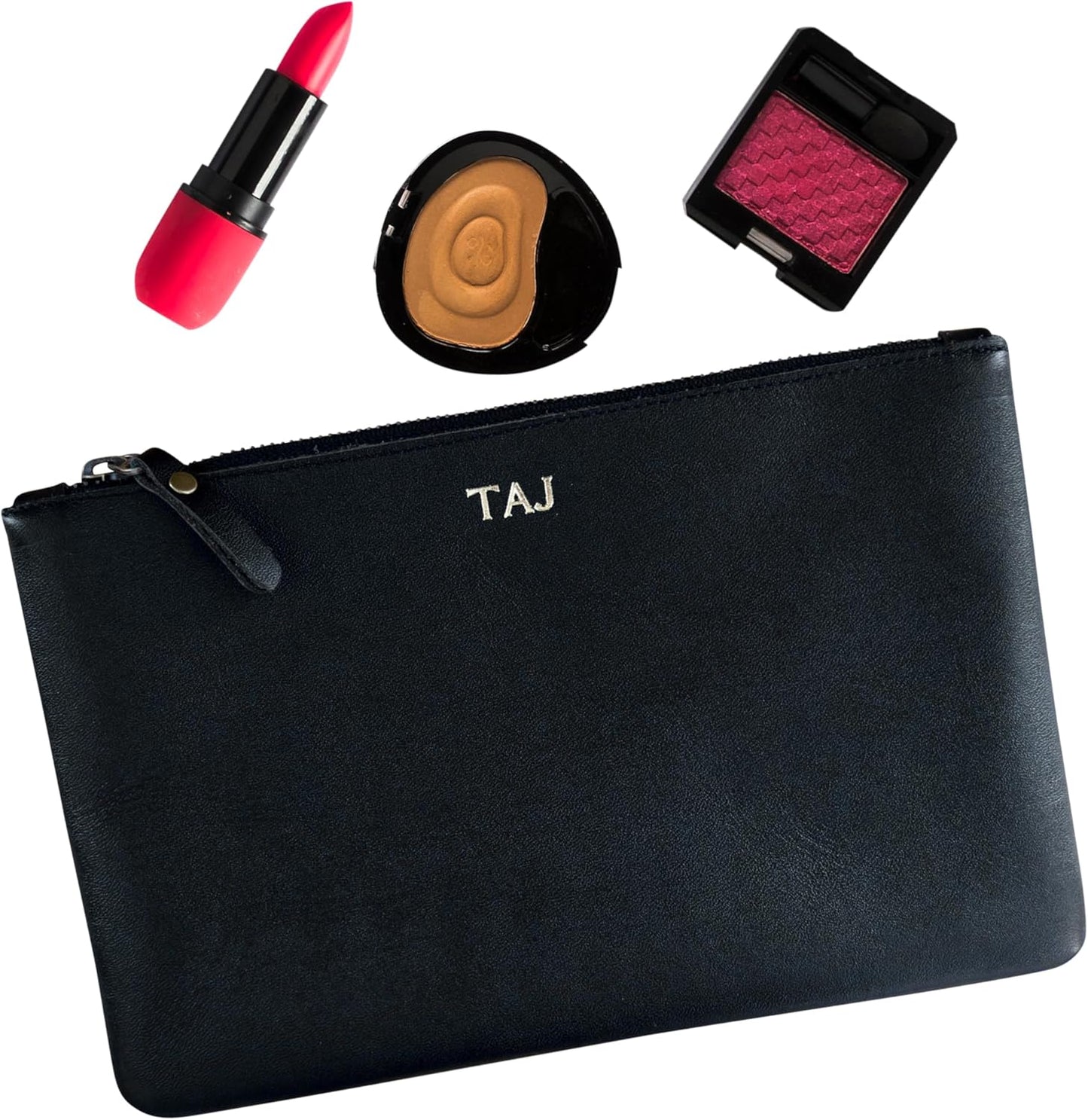 Personalized Leather Zipper Pouch for Makeup and Travel Needs