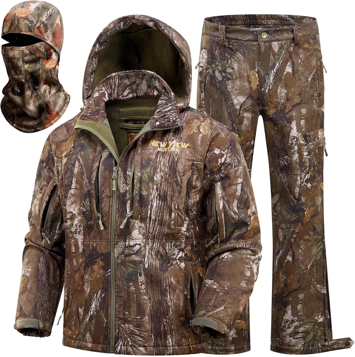 Camo Hunting Clothes for Men: Warm Fleece Lining Jacket & Pants