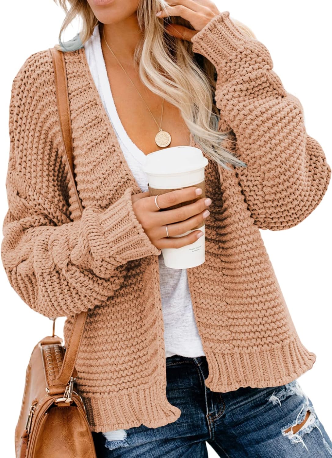 Dokotoo Womens Open Front Long Sleeve Chunky Knit Cardigan