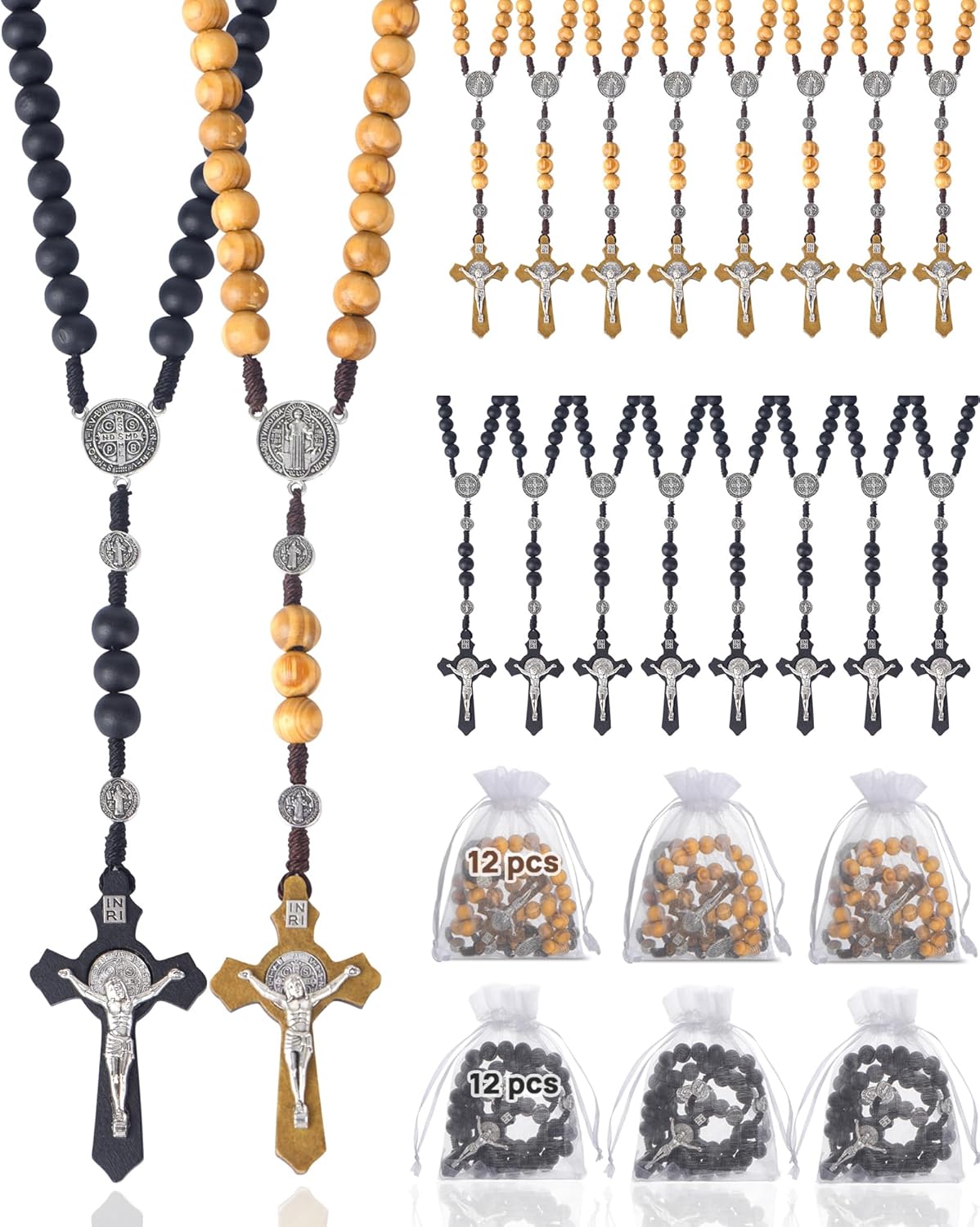 Handmade Wooden Rosary 24 Pack for Catholic Gifts and Prayers
