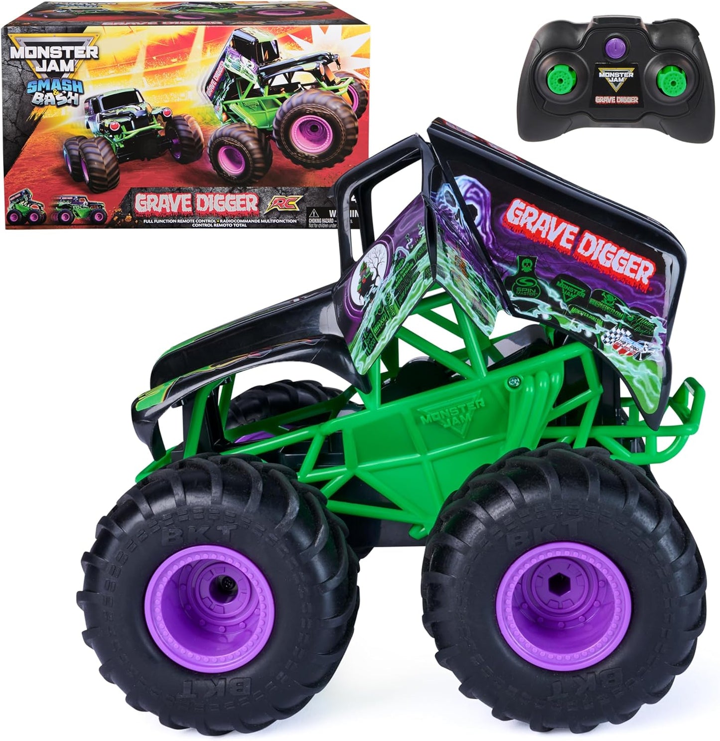 Monster Jam Smash & Bash Grave Digger RC Truck for Kids Fun
