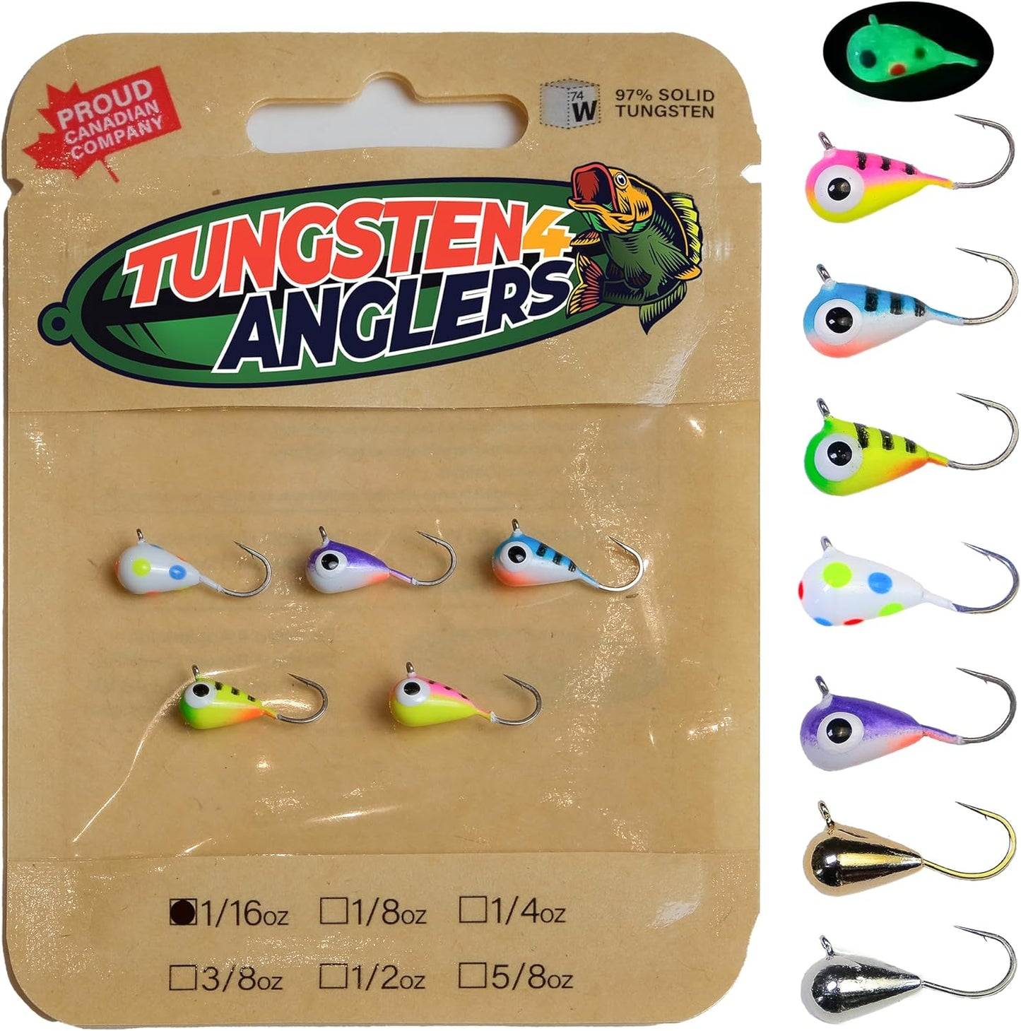 Pure Tungsten Ice Fishing Jigs 5mm 1/16oz | 5-Pack