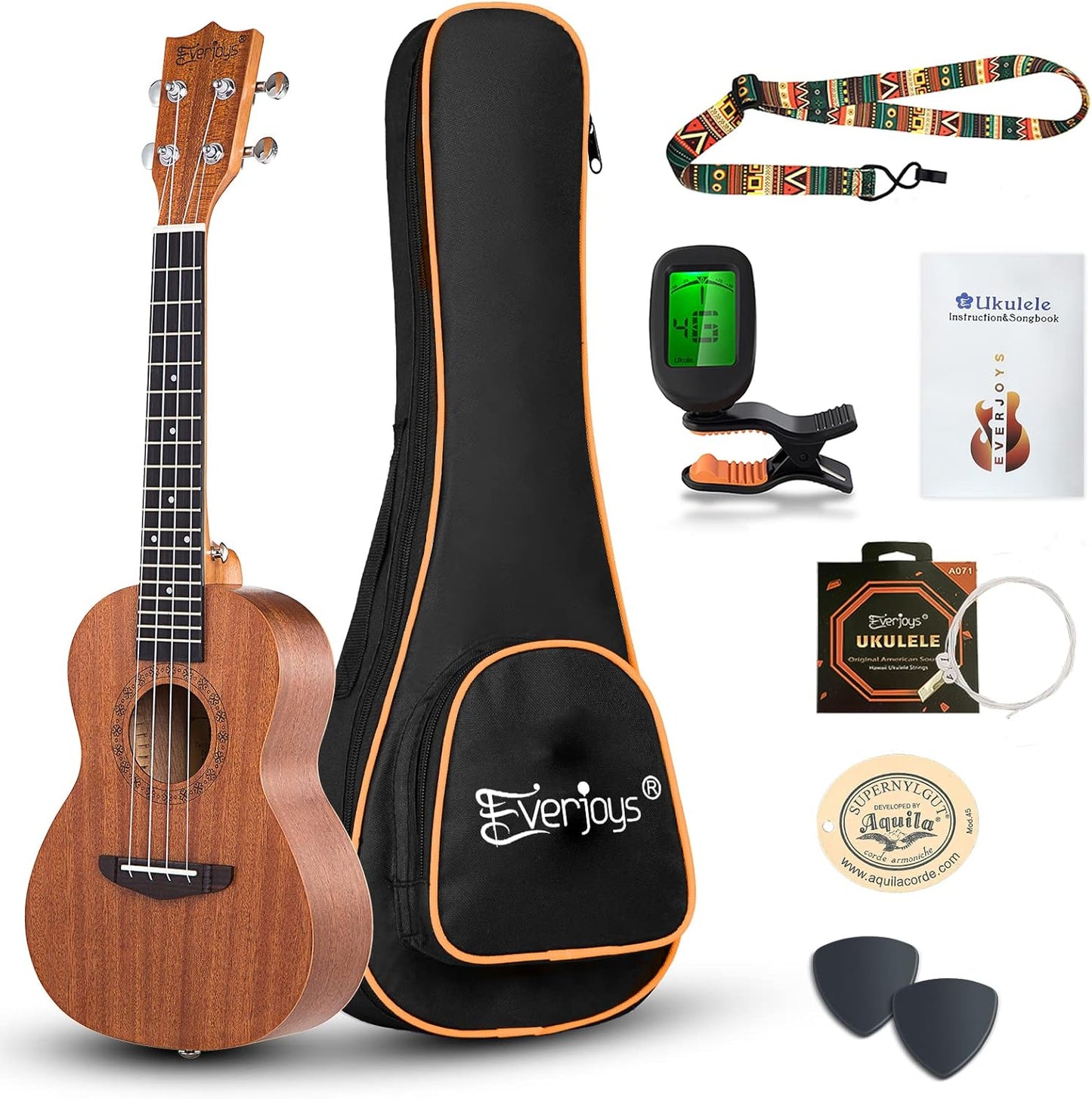 Everjoys Concert Ukulele Mahogany - 23 inch Professional Uke