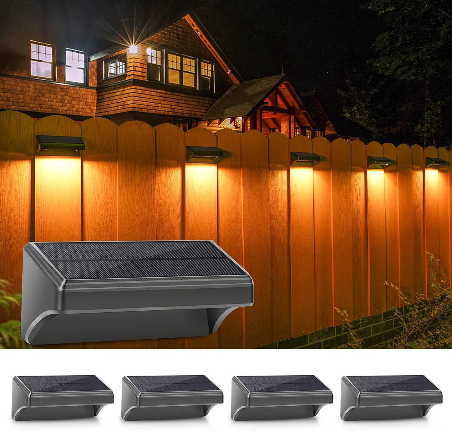 Aulanto Solar Fence Lights 4 Pack - Bright Outdoor Lighting