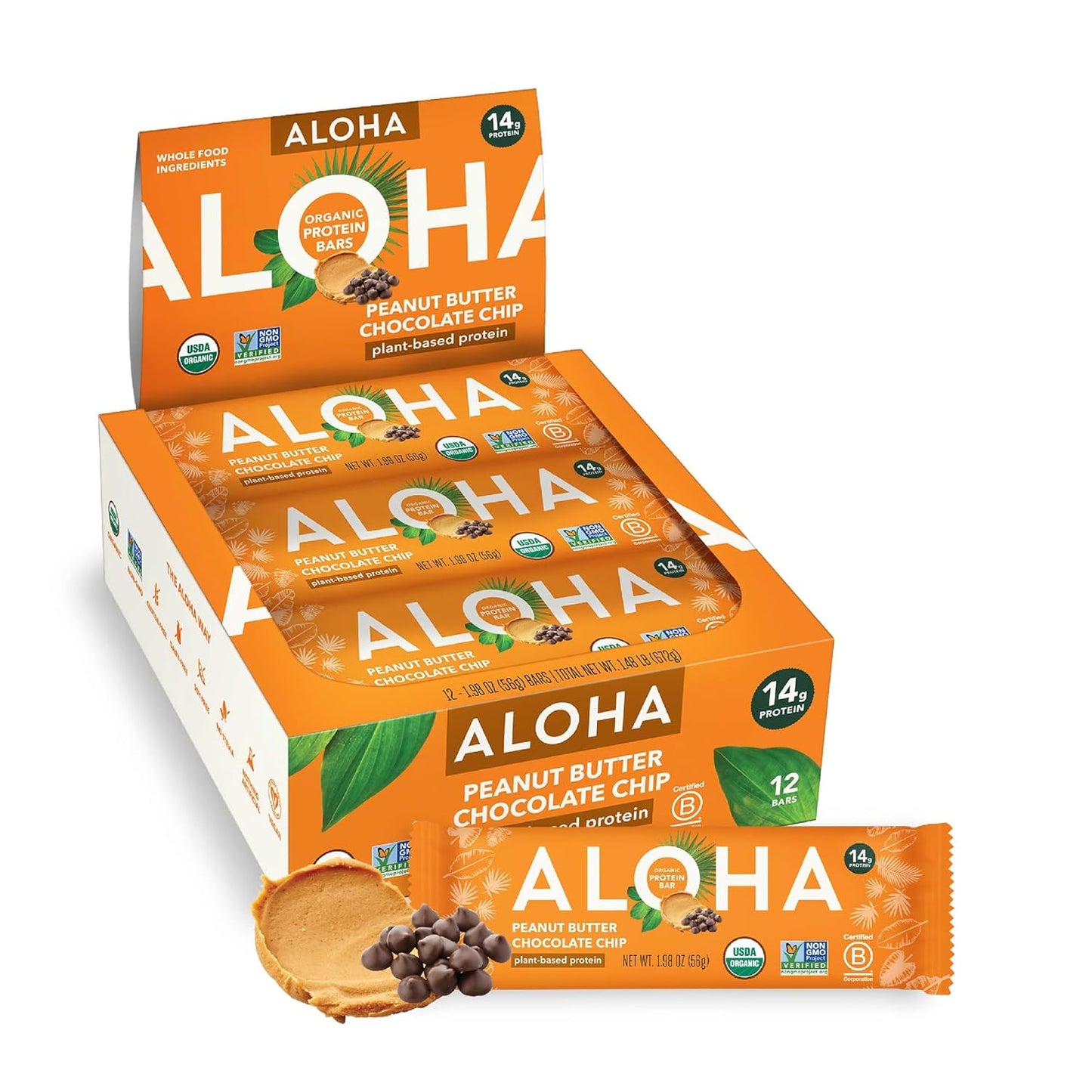 ALOHA Organic Plant Based Protein Bars - Peanut Butter Chocolate Chip