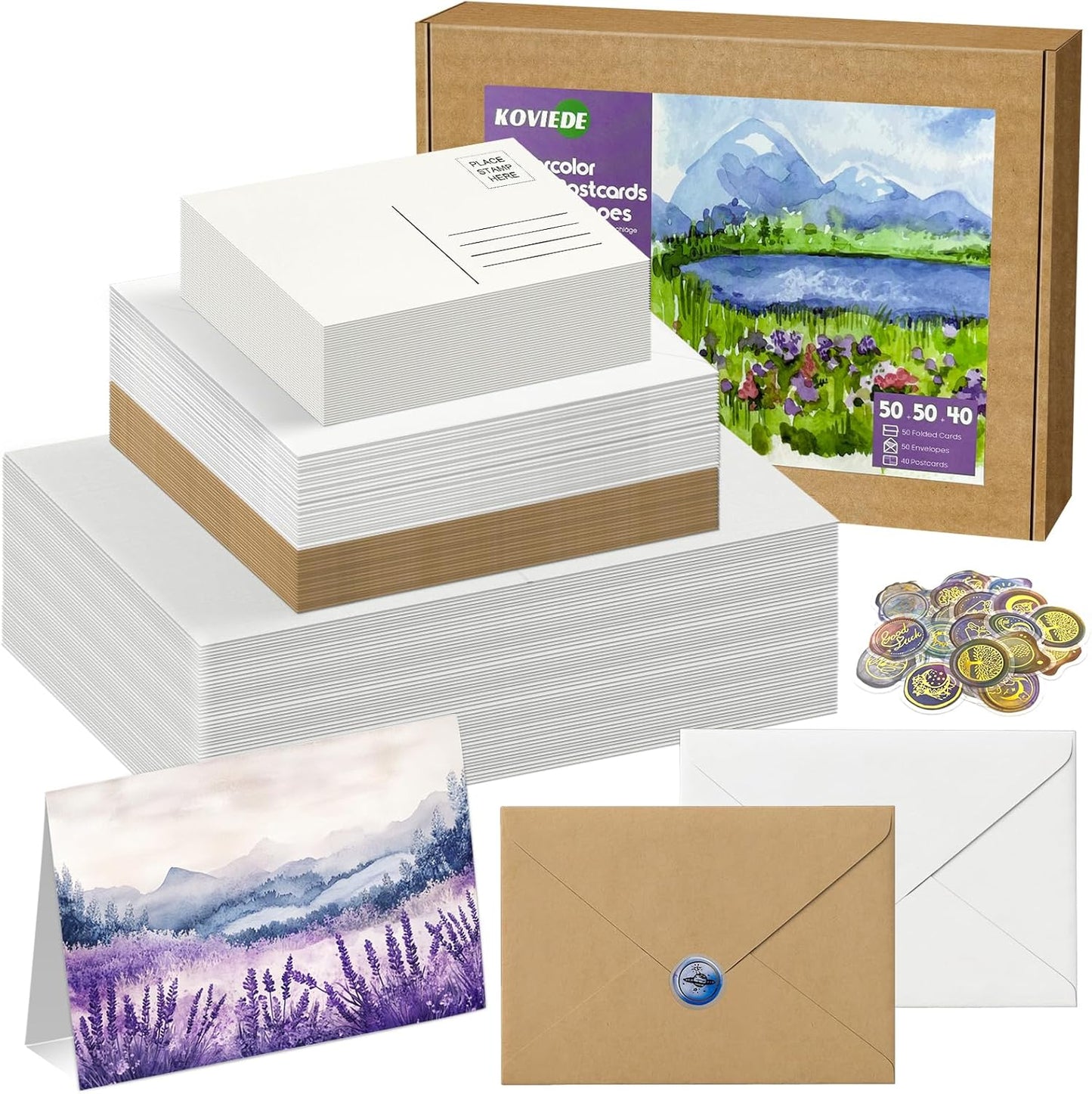 50 Pack Foldable Watercolor Cards for Painting and Greeting