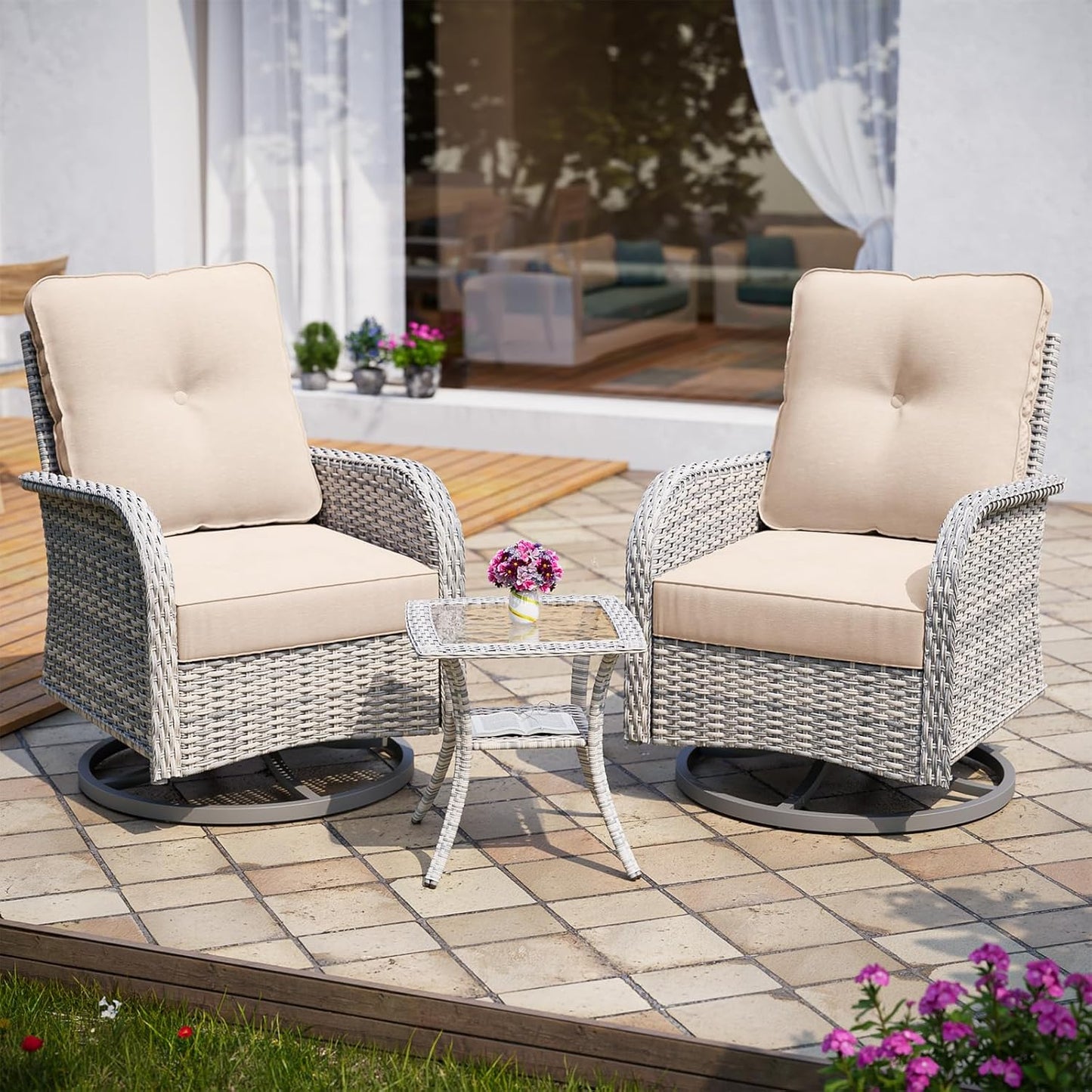 Sweecci Outdoor Patio Set - Swivel Chairs & Table