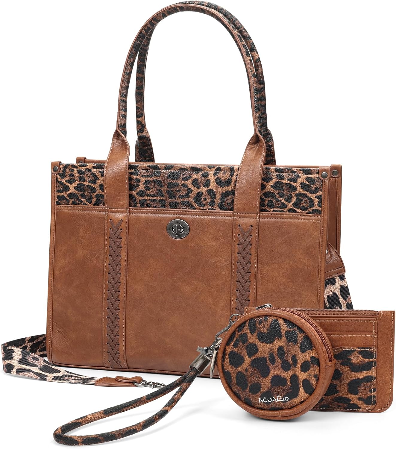 ACUARIO Tote Handbag Set for Women with Western Cow Print