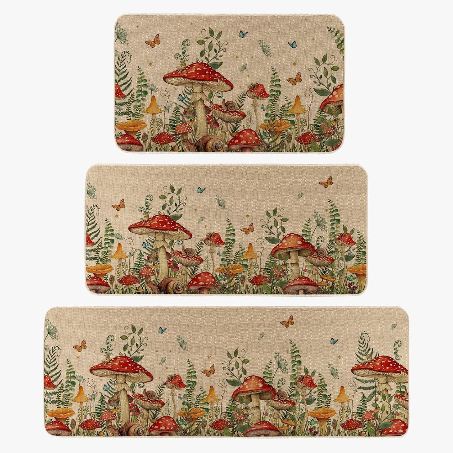 Mushroom Snail Kitchen Rugs Set of 3 for Spring Decor
