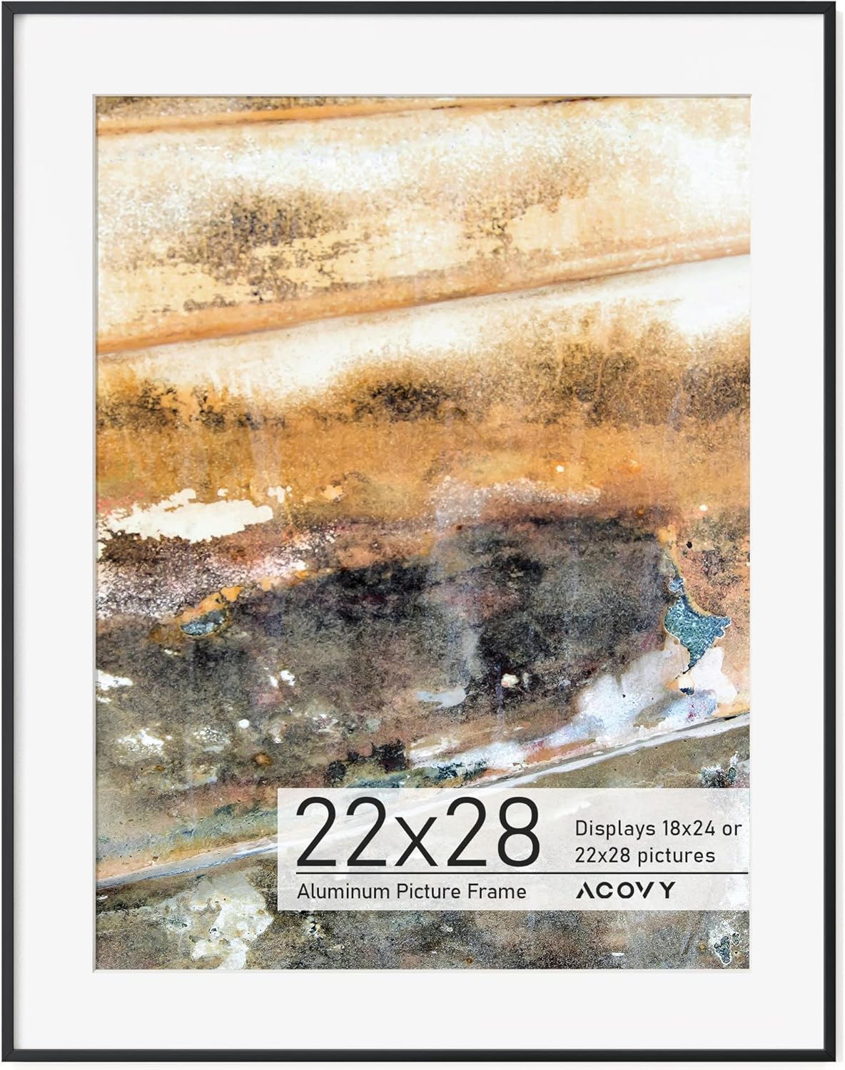 22x28 Poster Frame Black with Mat for 18x24 Photos Display
