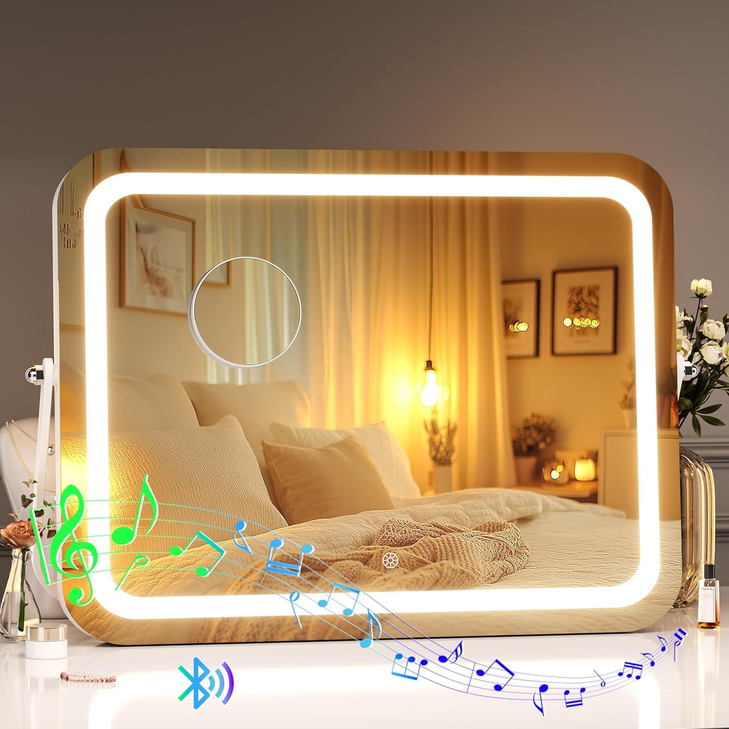 Hasipu LED Makeup Mirror with Bluetooth Speaker - Illuminated Beauty