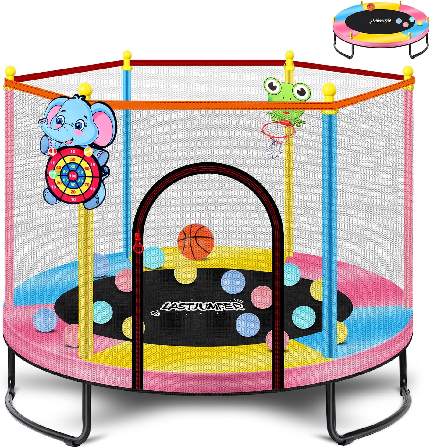 Pink Indoor Trampoline for Kids 2-5 with Safety Features