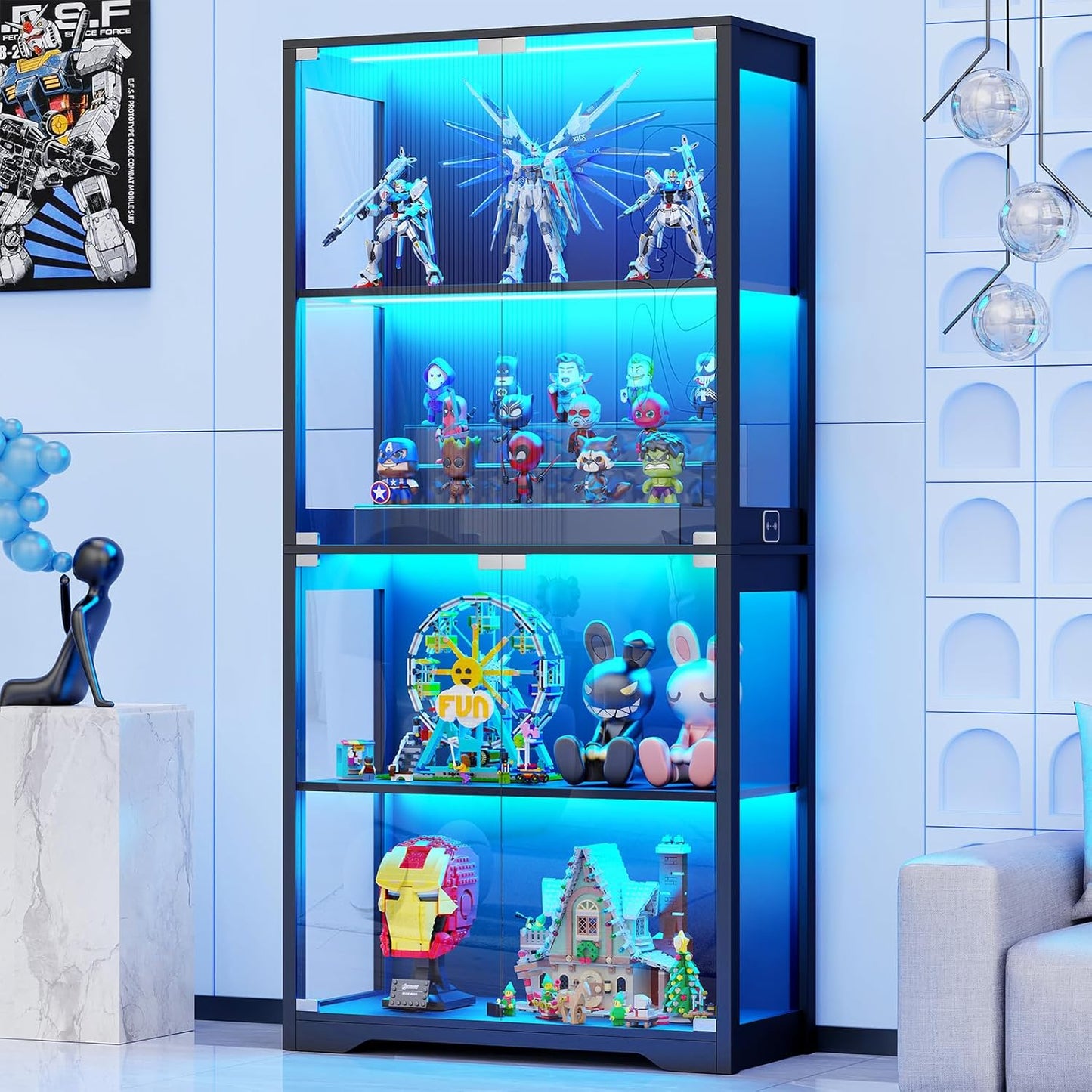 Display Cabinet with Glass Doors for Collectibles and Storage