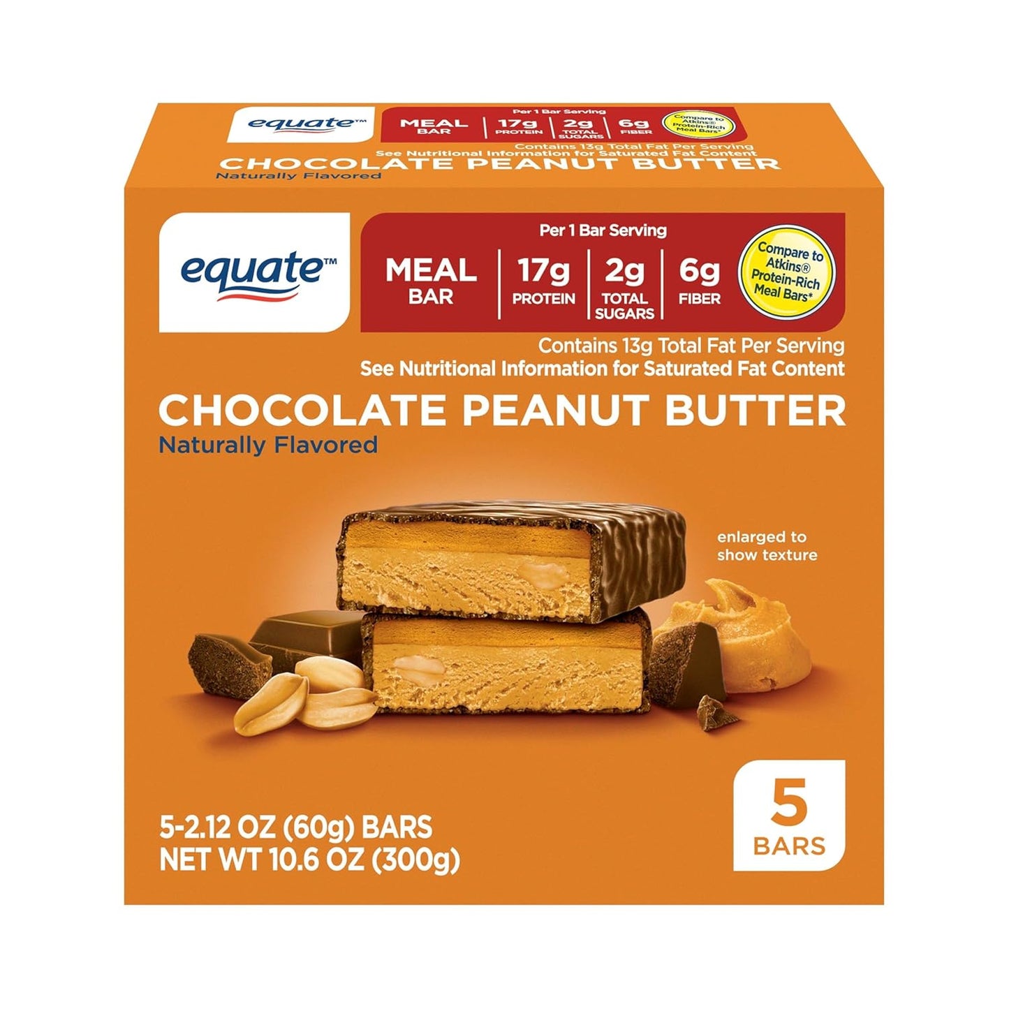 Portable Energy Boost: Equate Chocolate Peanut Butter Bar, 5 Ct