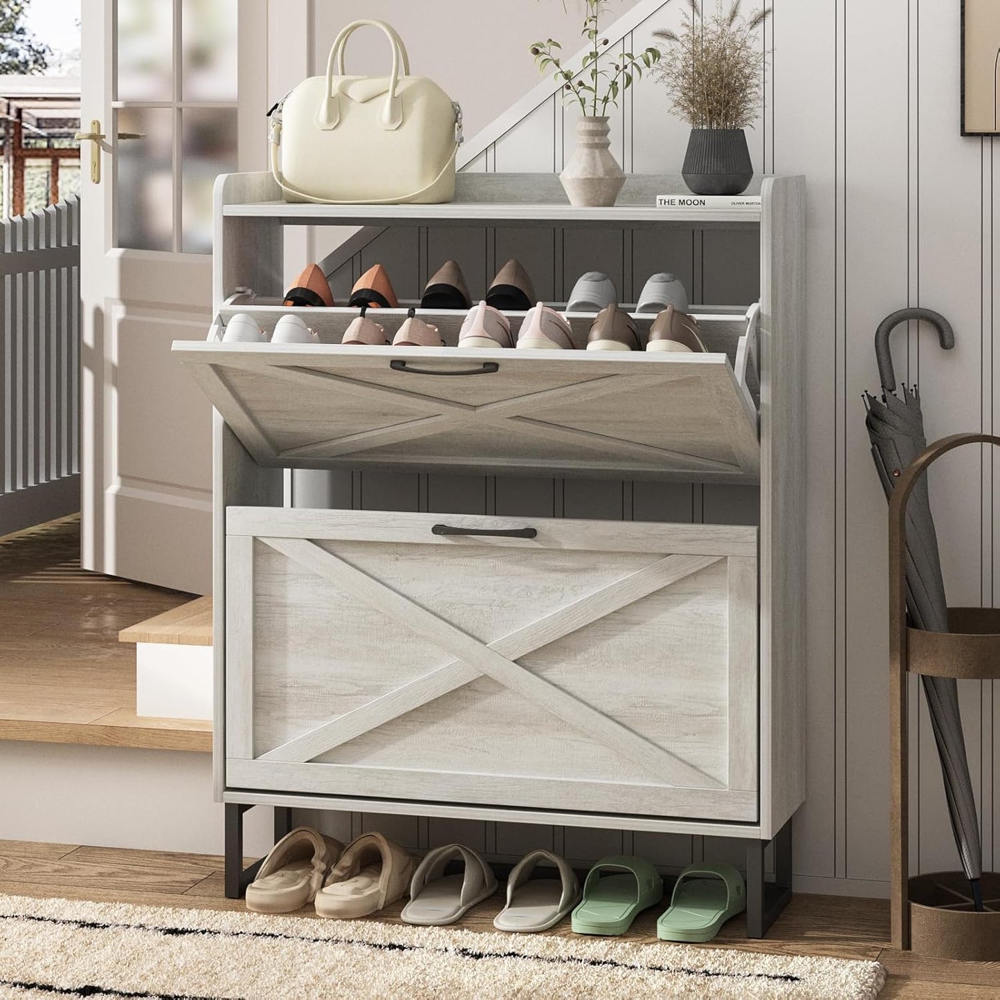 Maupvit Shoe Storage Cabinet with 2 Flip Drawers for Entryway