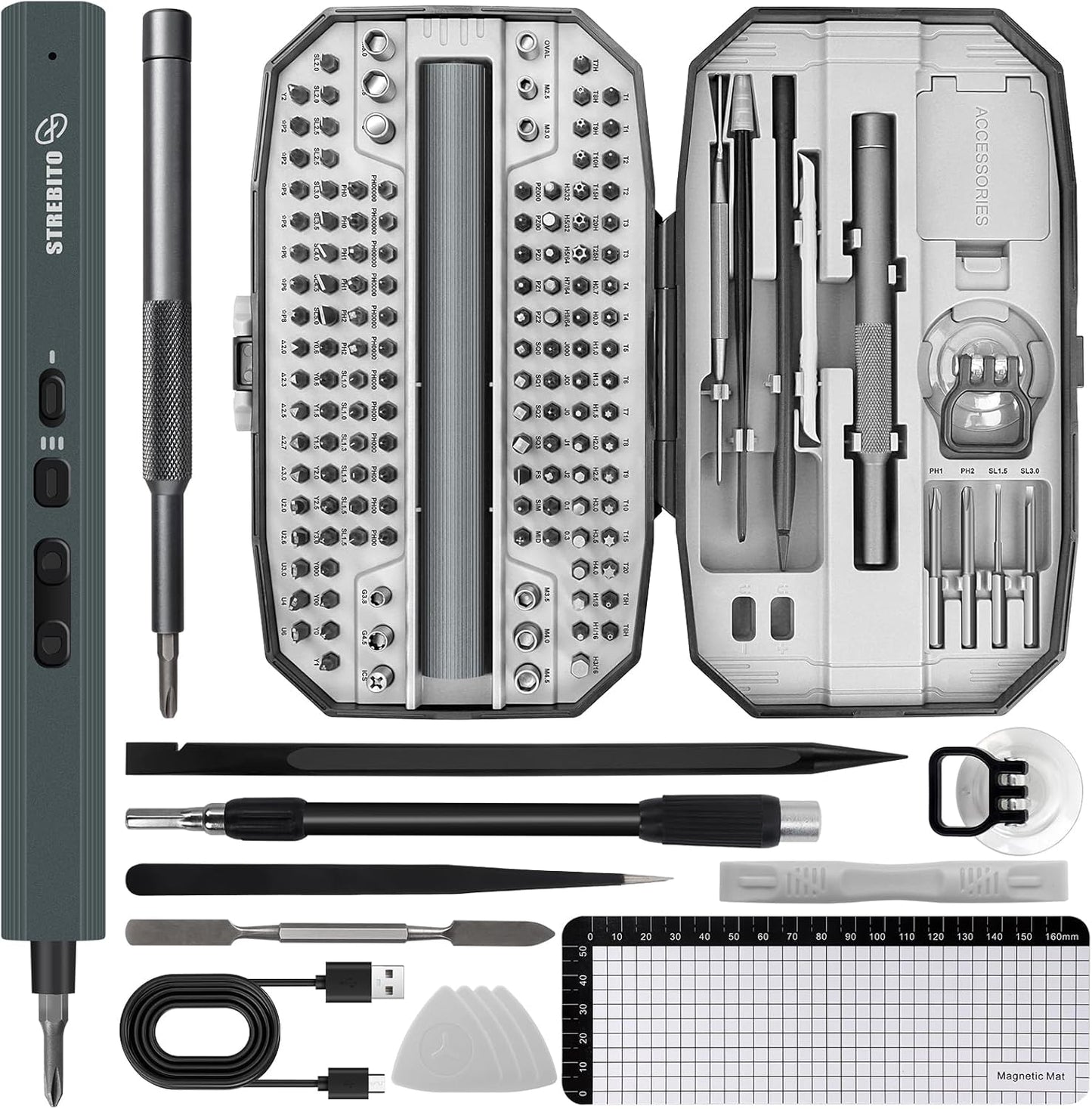 STREBITO Mini Electric Screwdriver Set with 155 Tools for Precision
