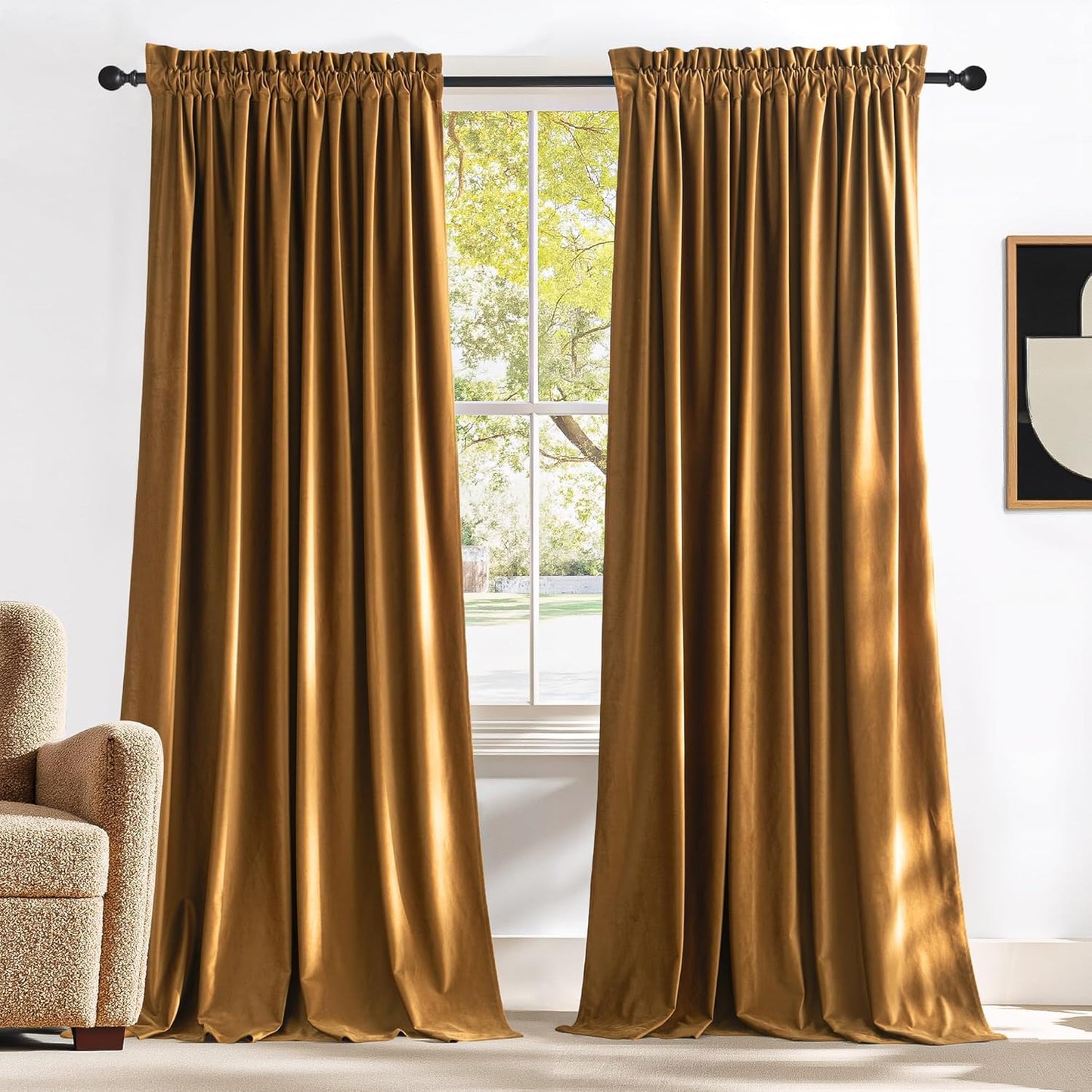 Luxurious NICETOWN Gold Brown Velvet Curtains for Elegant Spaces