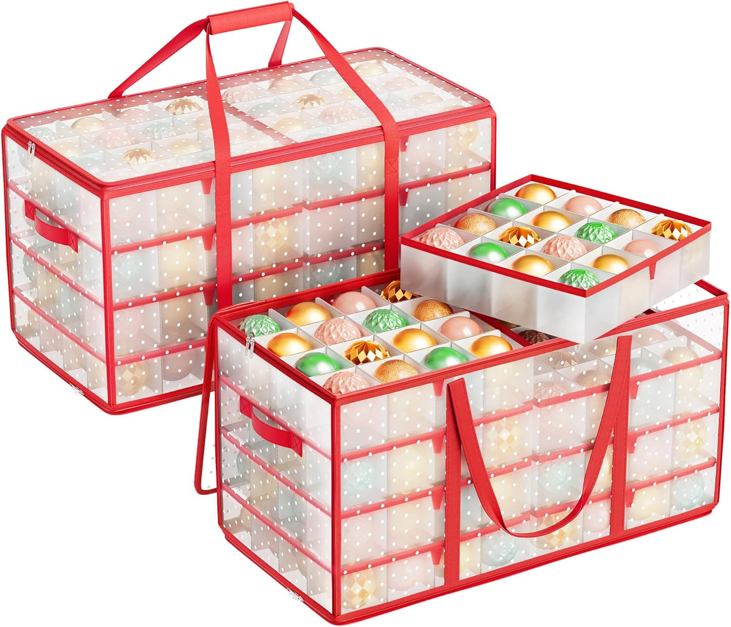 Large Christmas Ornament Storage Boxes for 256 Balls, Red