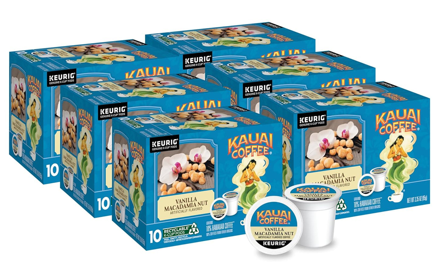 Kauai Coffee K-Cup Pods - Vanilla Macadamia Nut Flavor 10 CT