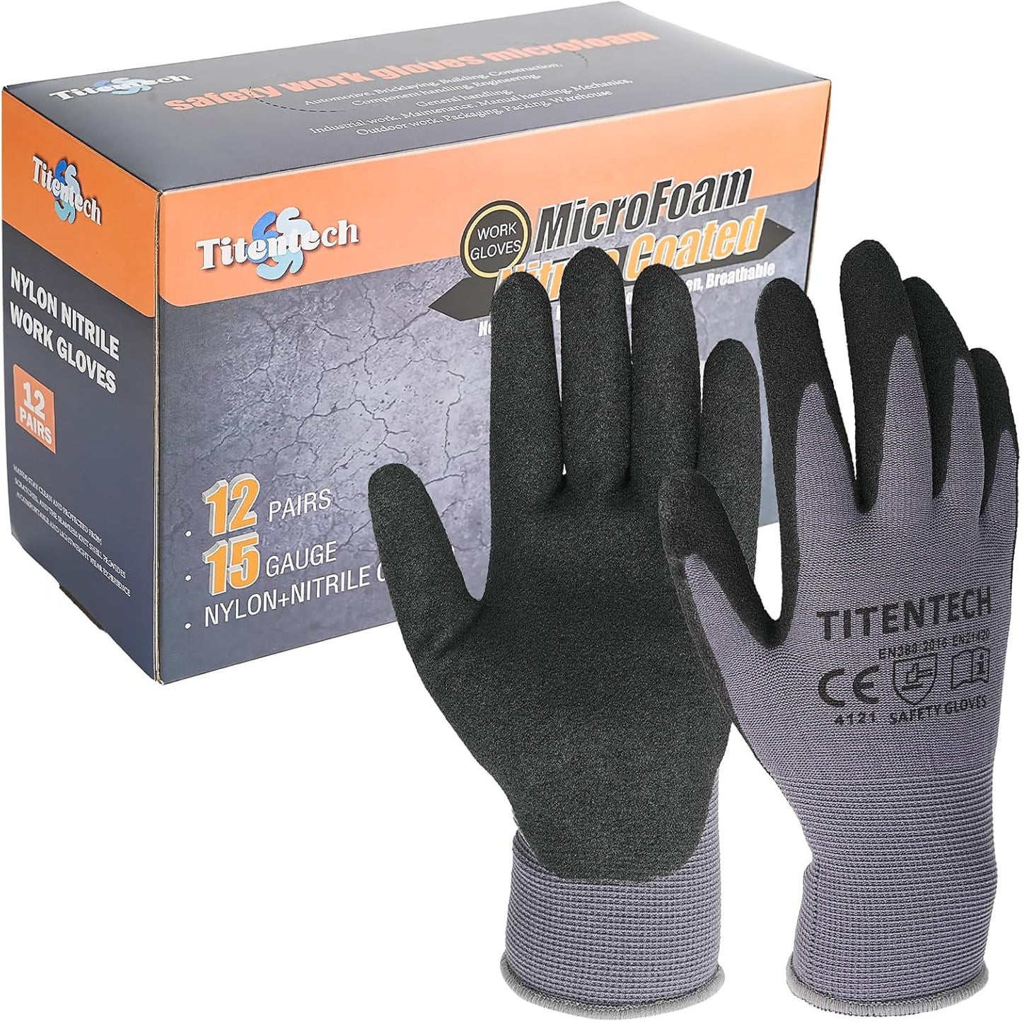 12 Pairs Titentech Work Gloves: Heavy Duty Grip
