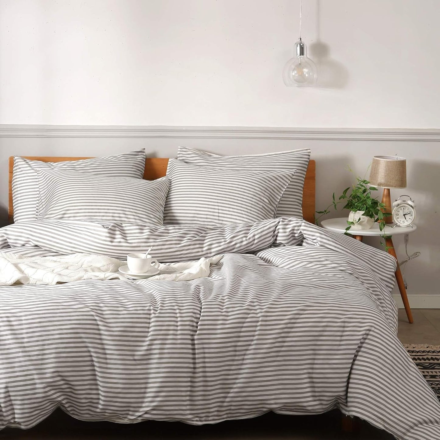 Natural Cotton Striped Duvet Cover Set for Comfortable Sleep