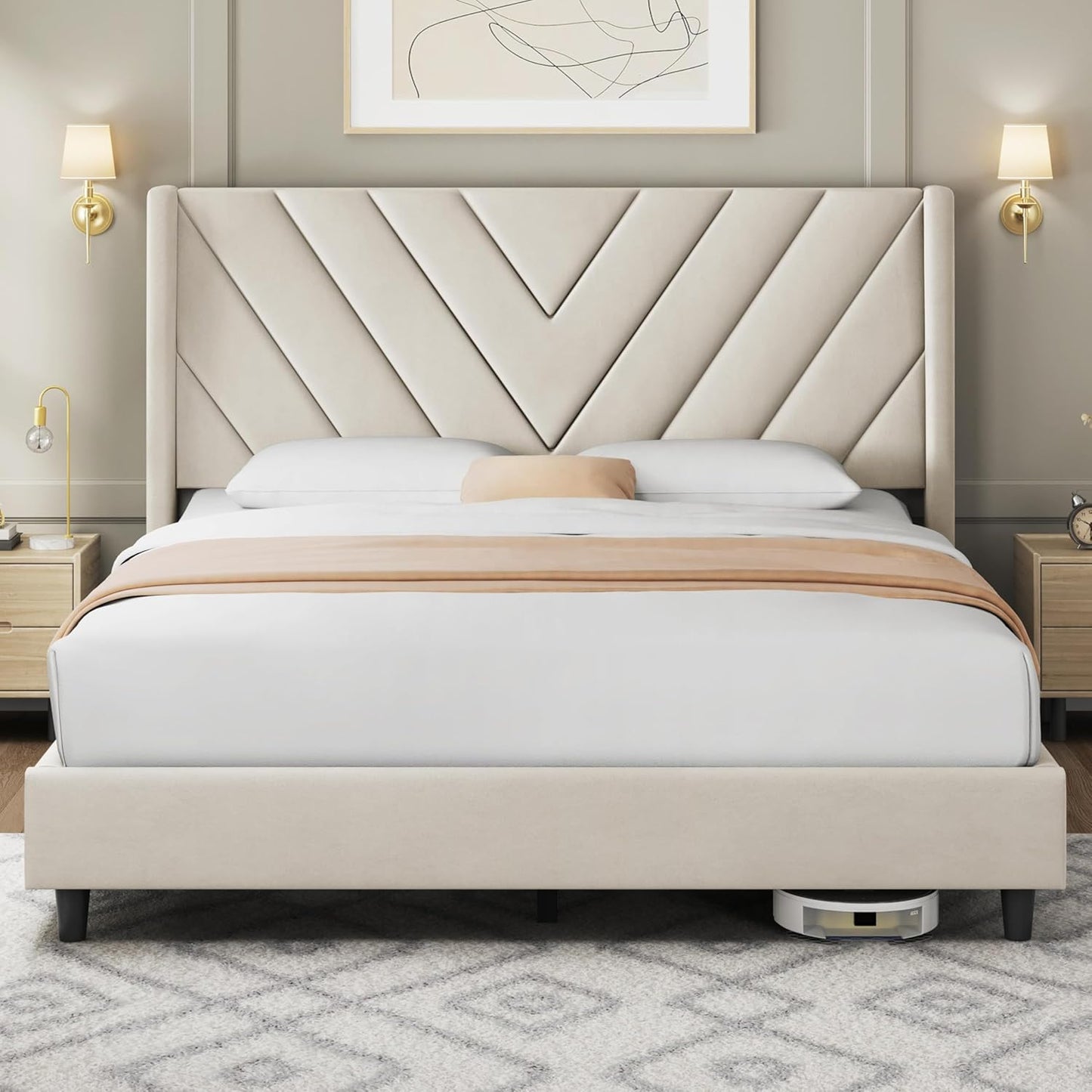 Yaheetech Queen Bed Frame with Wing Side Design for Comfort