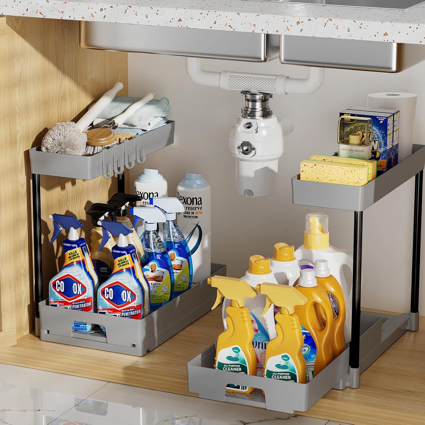 Delamu Under Sink Organizers with L-Shape Design for Storage