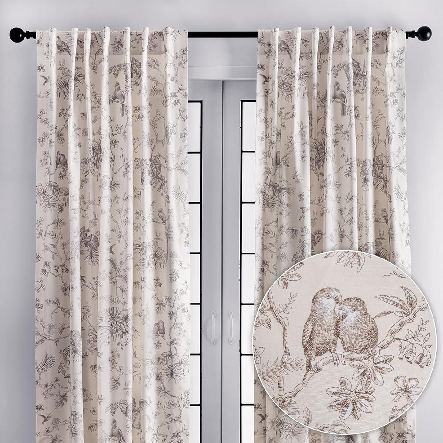 Elegant Light Filtering Toile Curtains for Living Room Windows