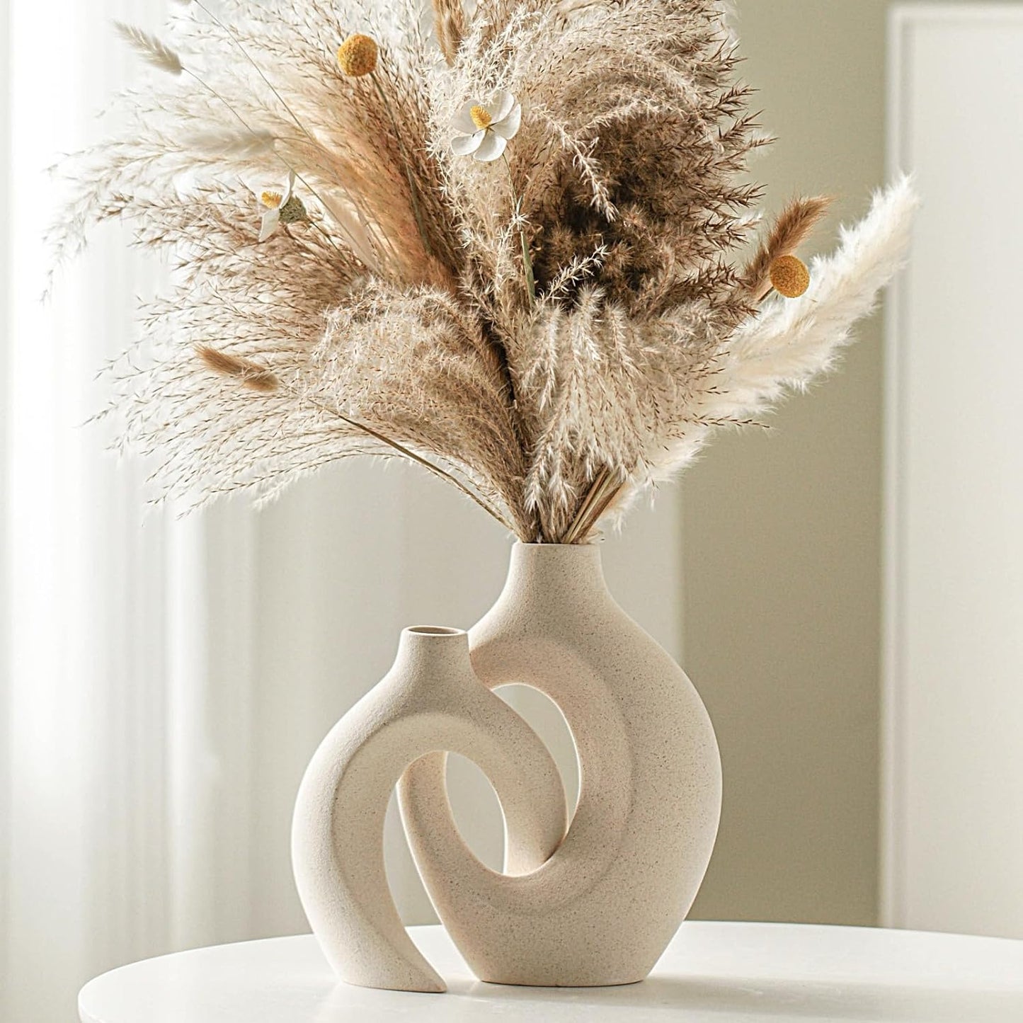 Boho Chic Ceramic Vase Set - Nordic Style Home Decor (Milky White, Set of 2)