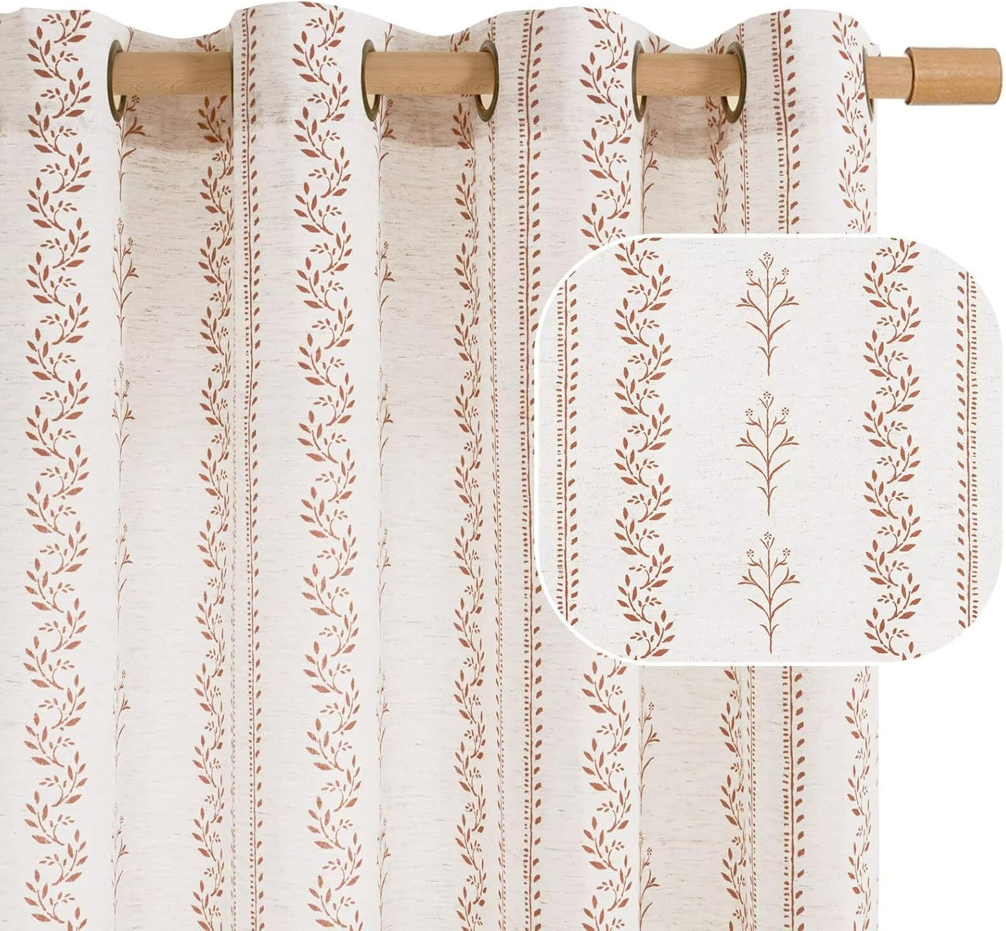 Boho Chic Terracotta Curtains with Leaf Floral Print for Home