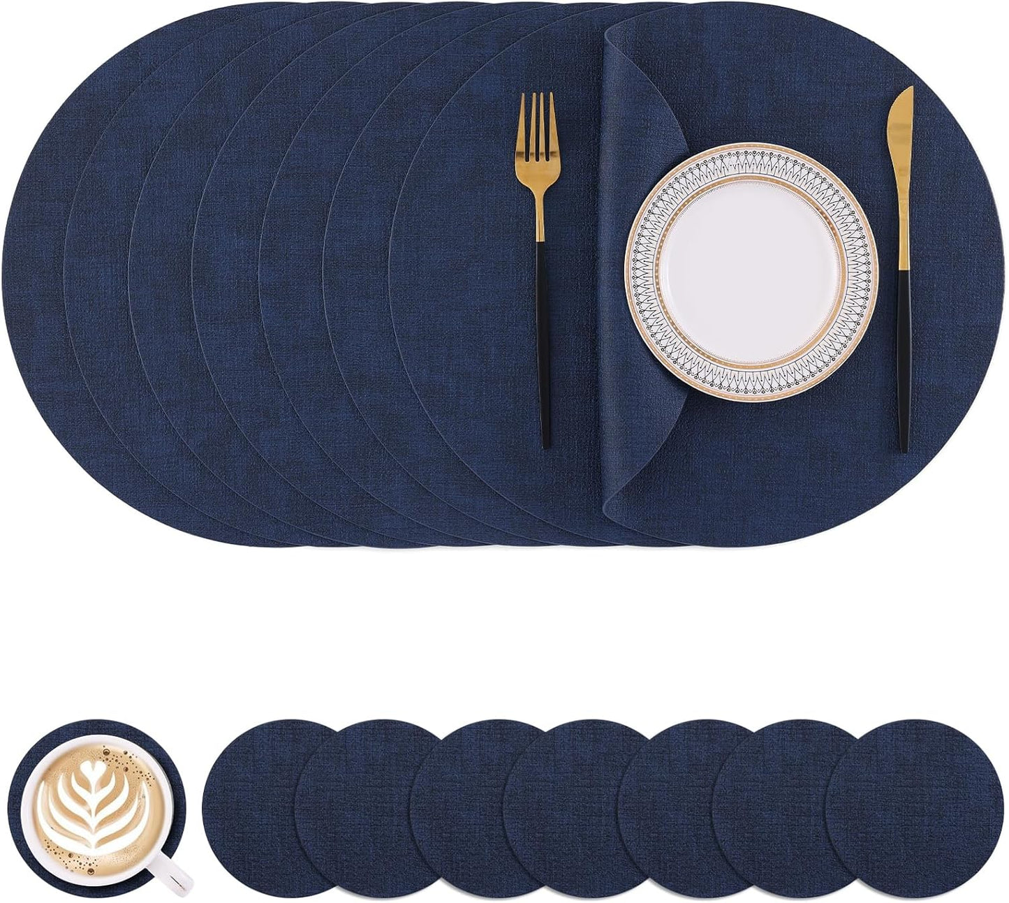 Homaxy Round Faux Leather Placemats Set of 8 for Dining