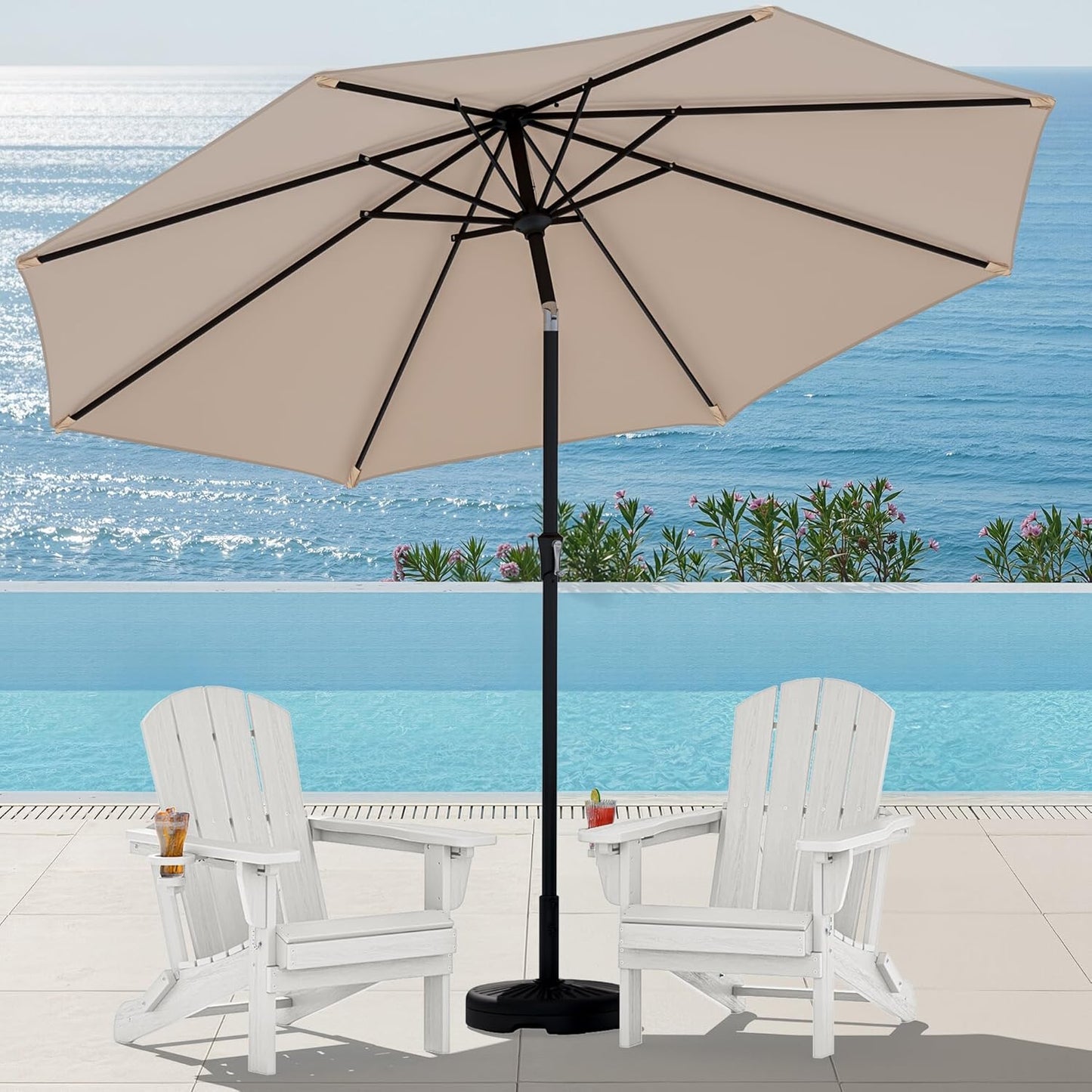 Folding Adirondack Chair Set with 9 Ft Umbrella for Comfort