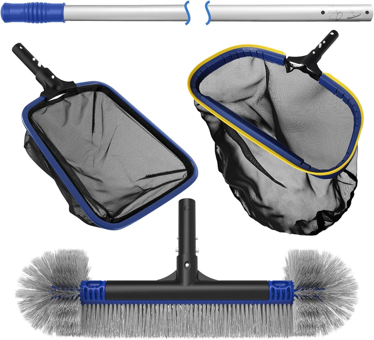 Pool Cleaning Kit with Skimmer Net, Rake, and Adjustable Pole