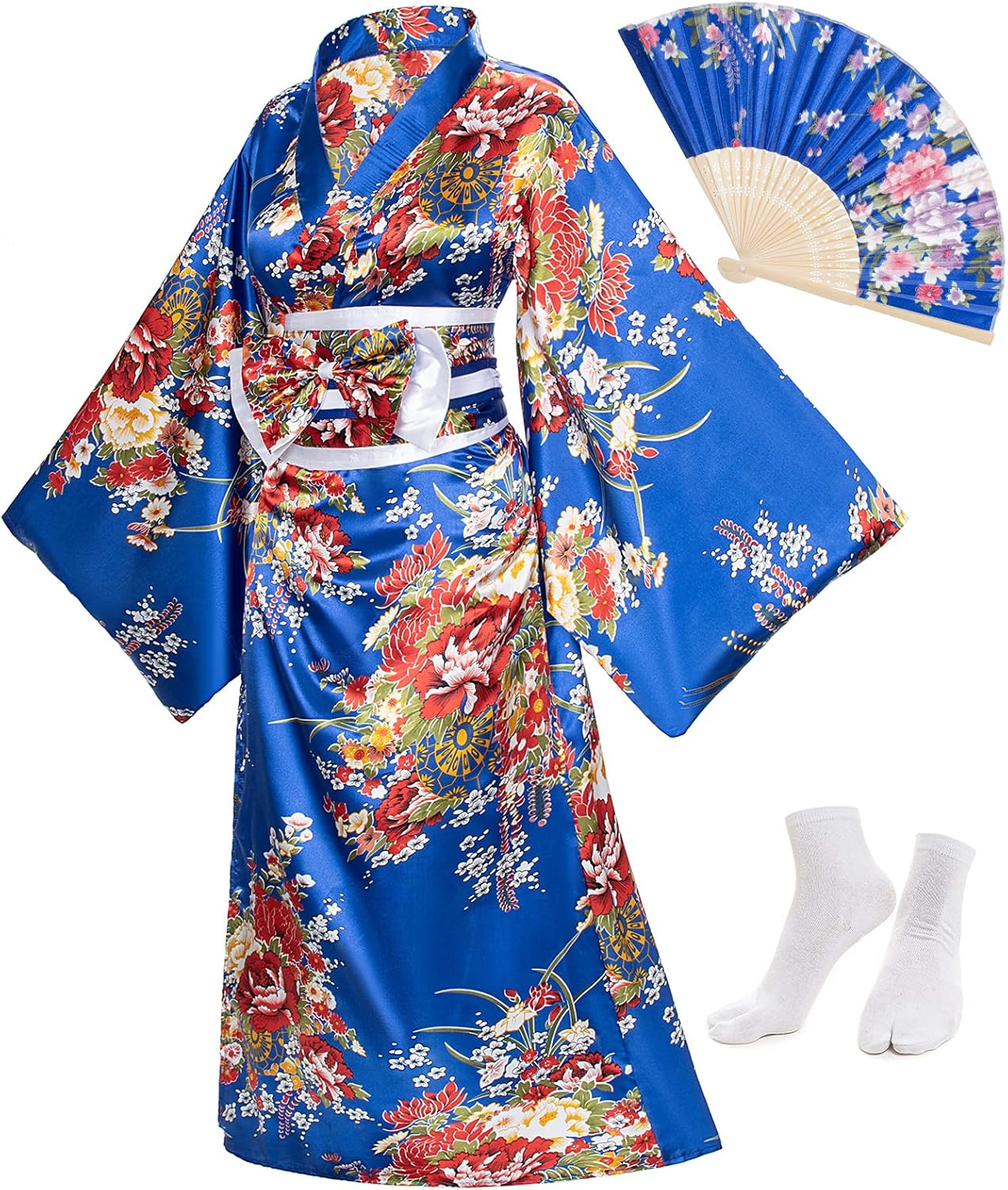Japanese Anime Women's Kimono Robe Geisha Yukata Dress Set