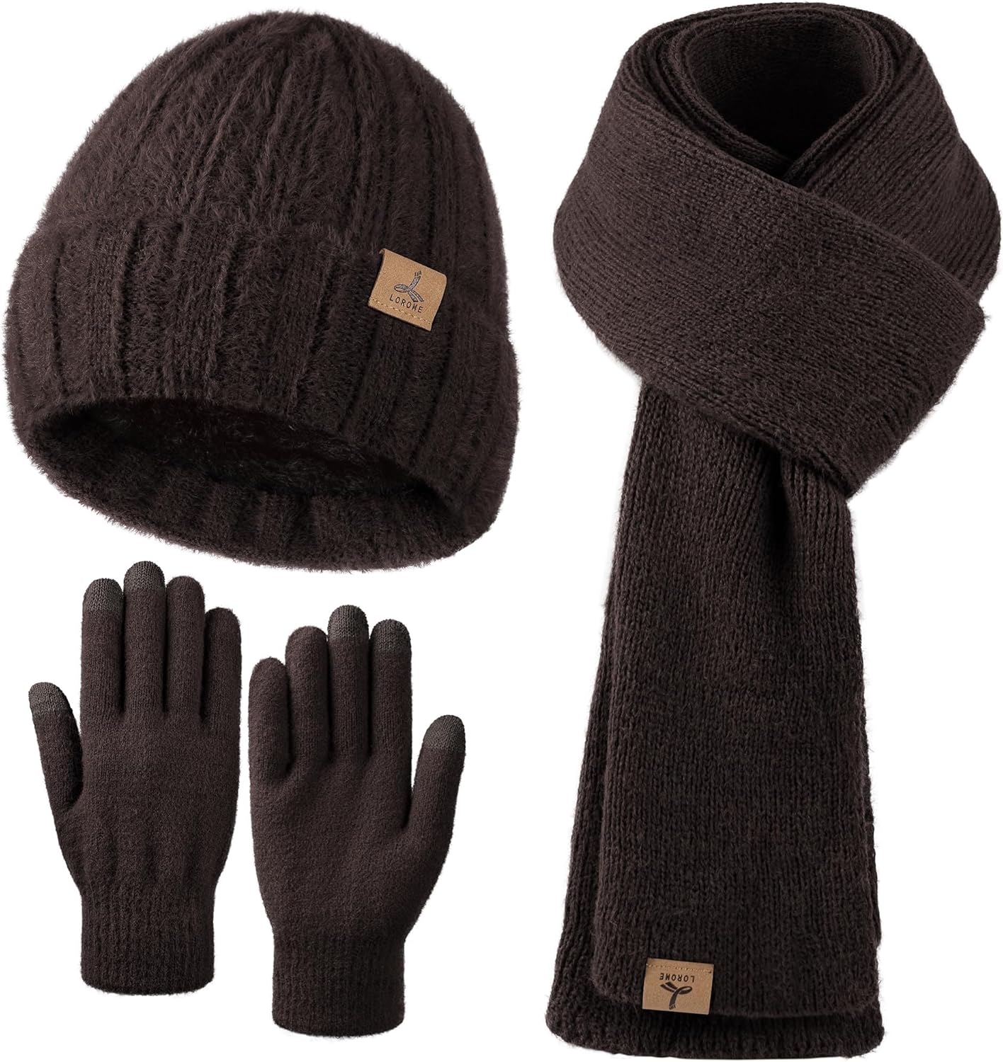 Winter Beanie Hat Scarf Gloves Set for Women - Warm Fleece Knit