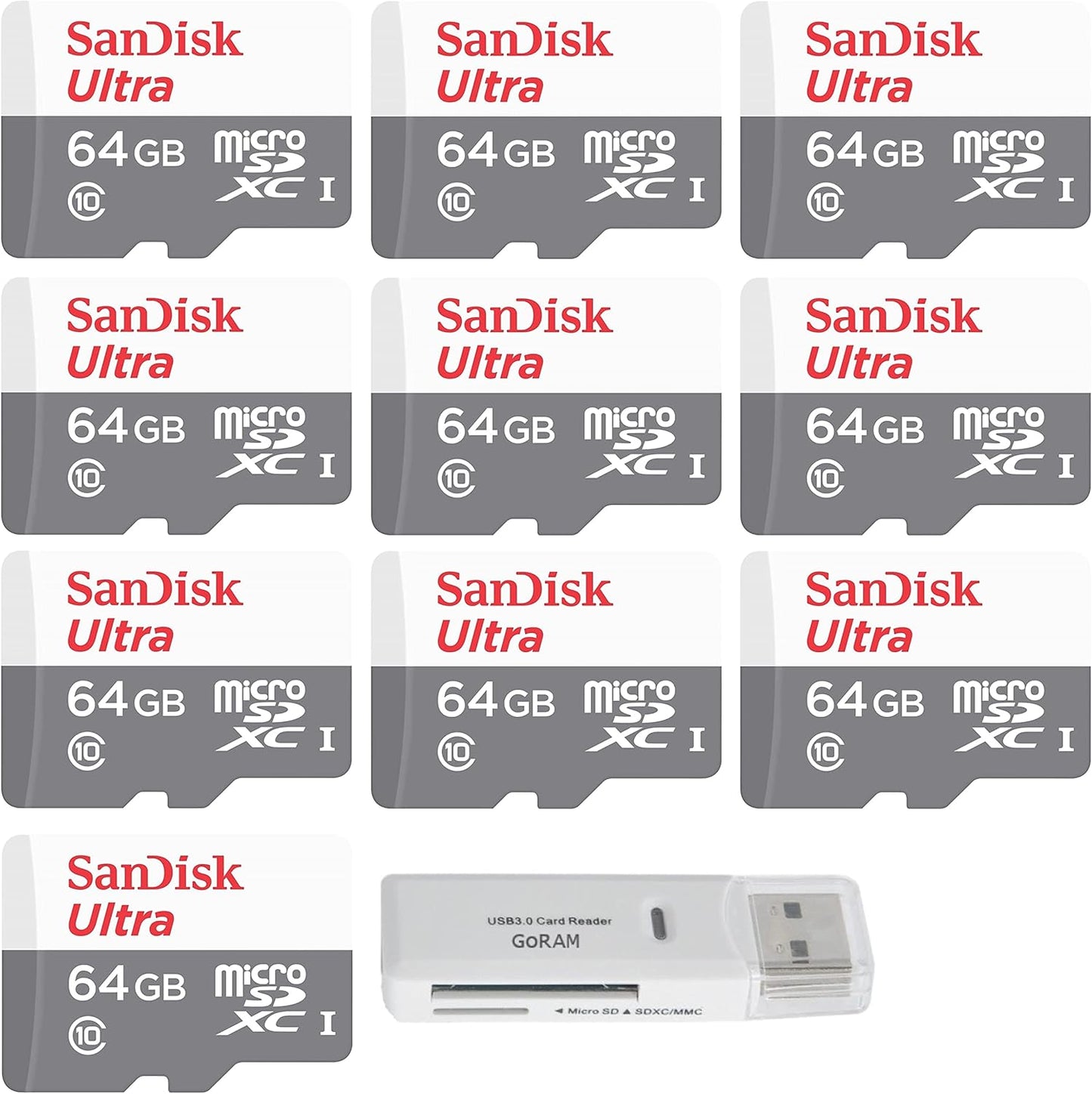 SanDisk 64GB Ultra MicroSD 10 Pack Bundle - Fast, Reliable Memory