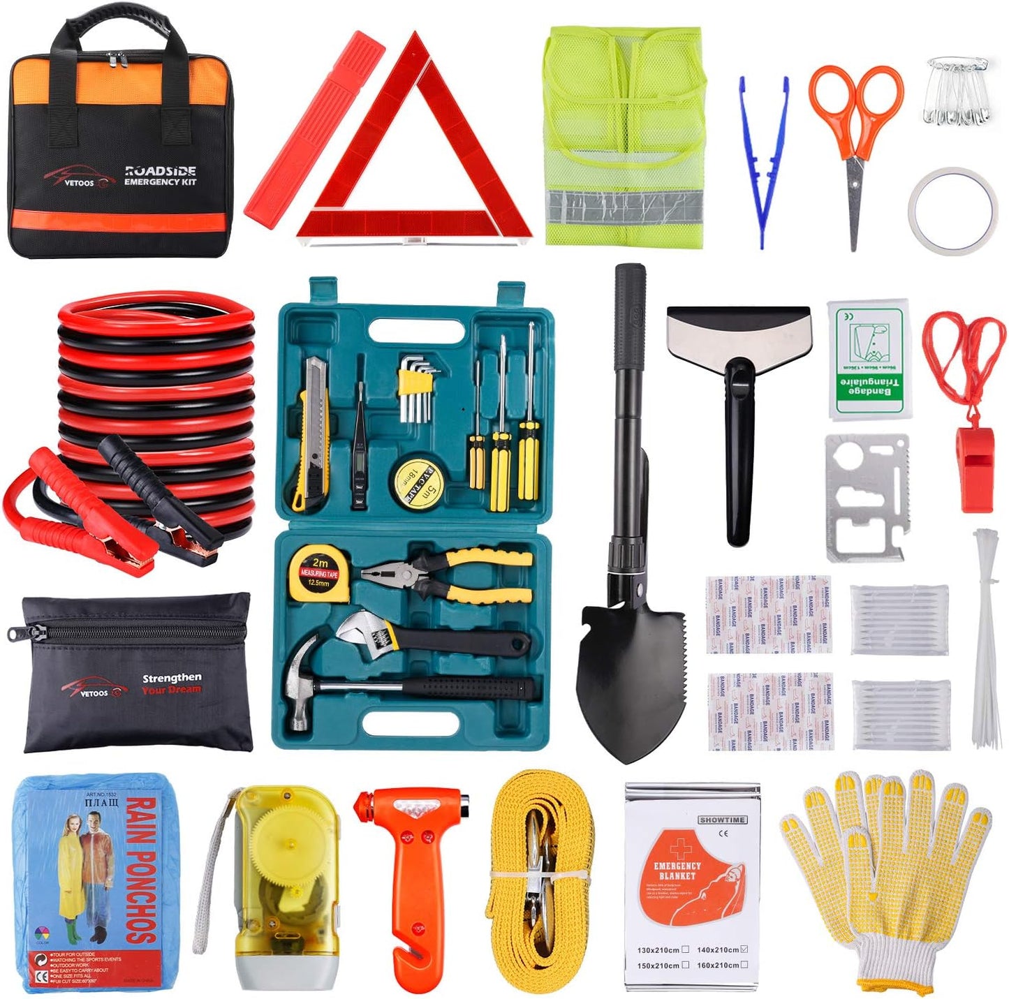 Vetoos Car Roadside Emergency Kit with Jumper Cables and Tools
