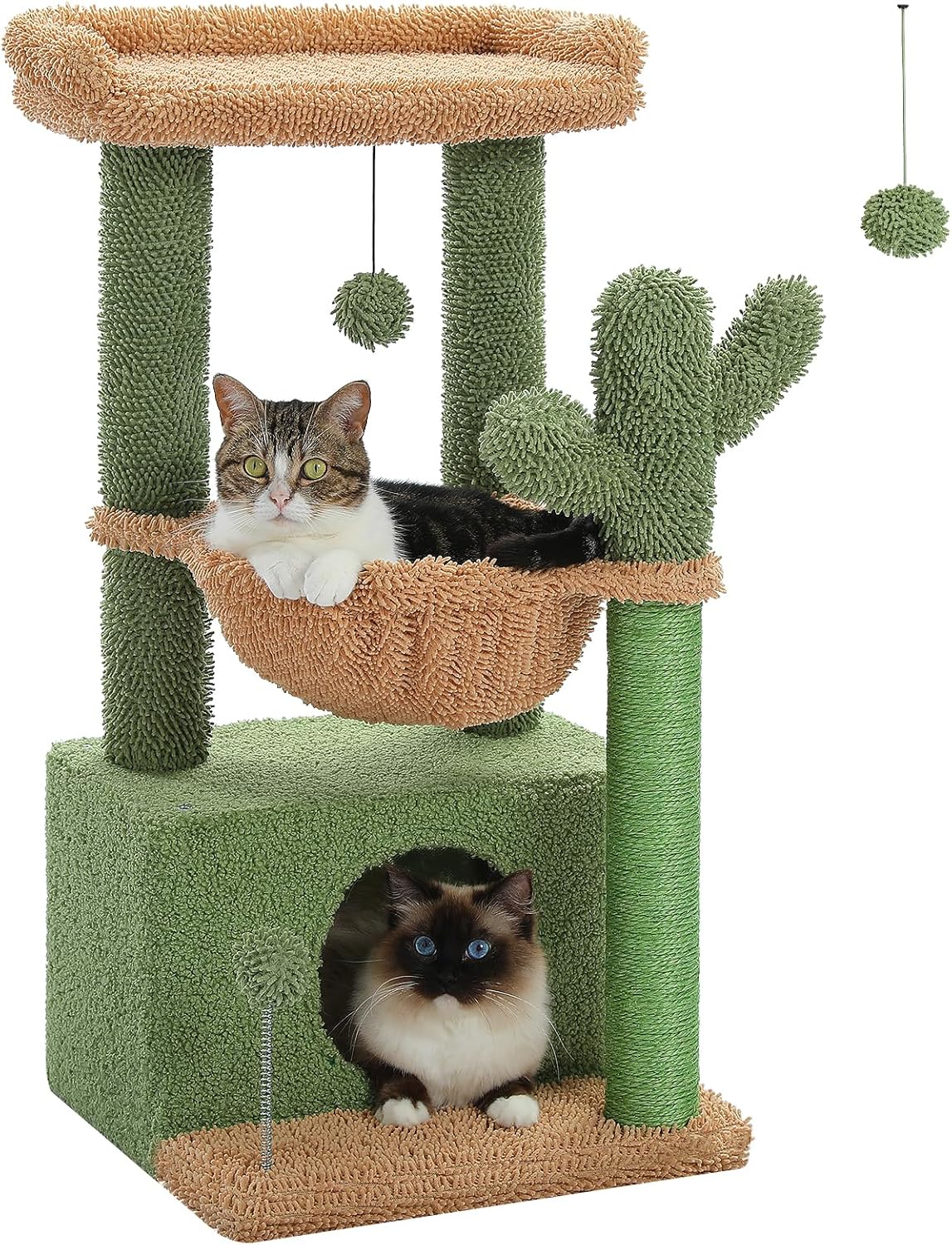 PEQUTLI 4-in-1 Cactus Cat Tree for Indoor Cats, 33 Inches