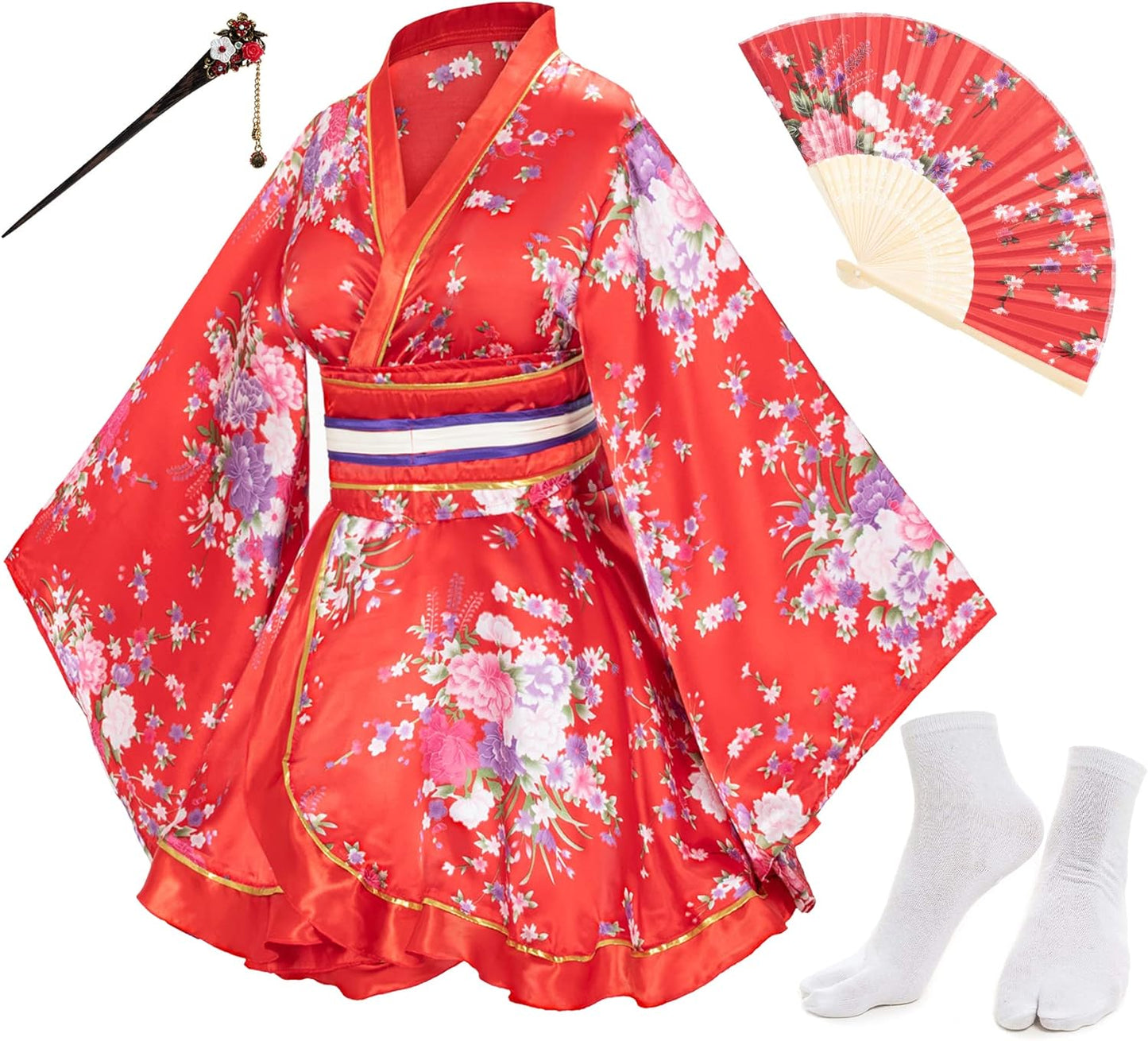 Japanese Anime Women's Dance Kimono Robe Fancy Dress Set