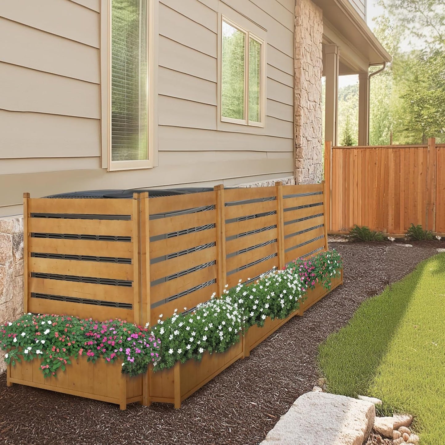 DoCred Outdoor Air Conditioner Fence - Stylish Privacy Screen with Planters!