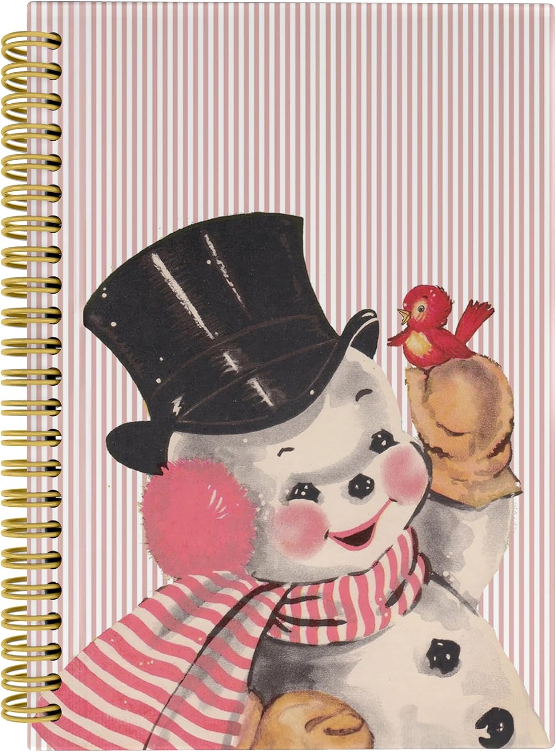 Knibeo Vintage Pink Christmas Snowman Notebook - Festive Spiral Bound Joy