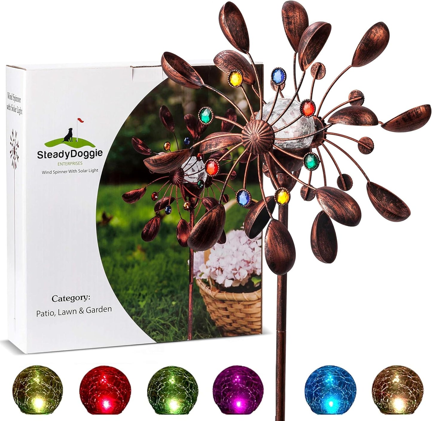 SteadyDoggie 75-Inch Wind Spinners Jewel Cup - Solar-Powered Delight