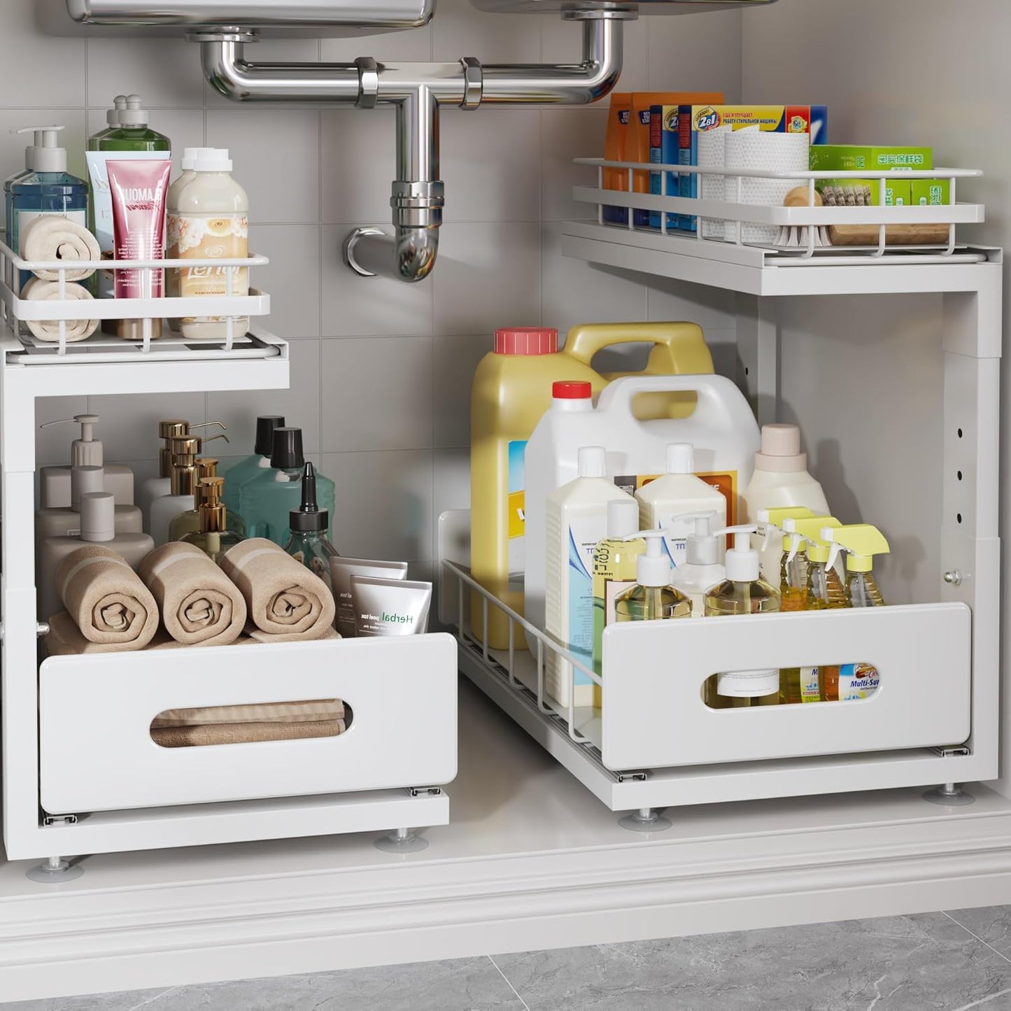 2 Pack Under Sink Organizer with Smooth Ball Bearing Slides