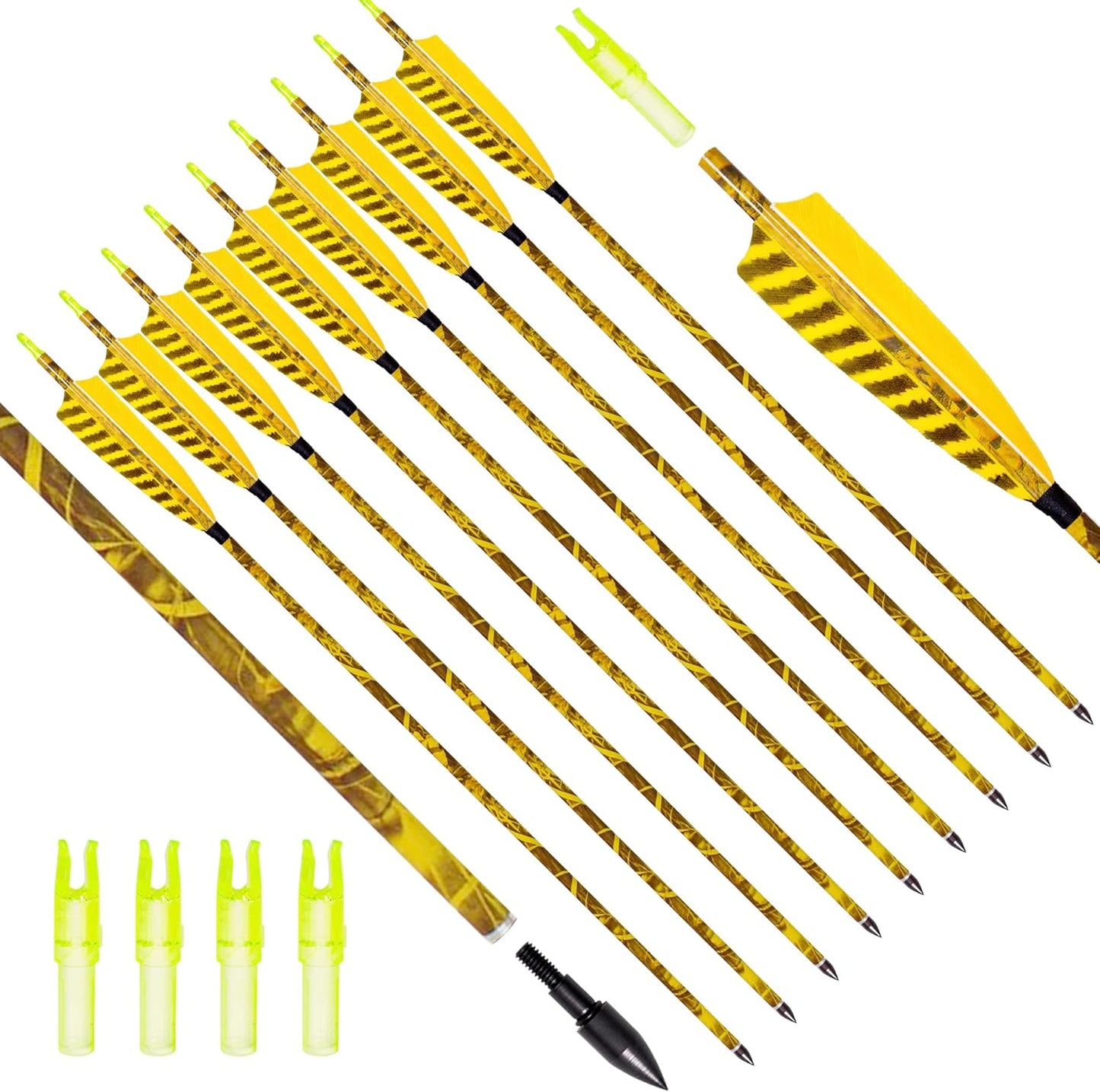 31Inch Carbon Arrows for Practice Hunting with Camo Fletching