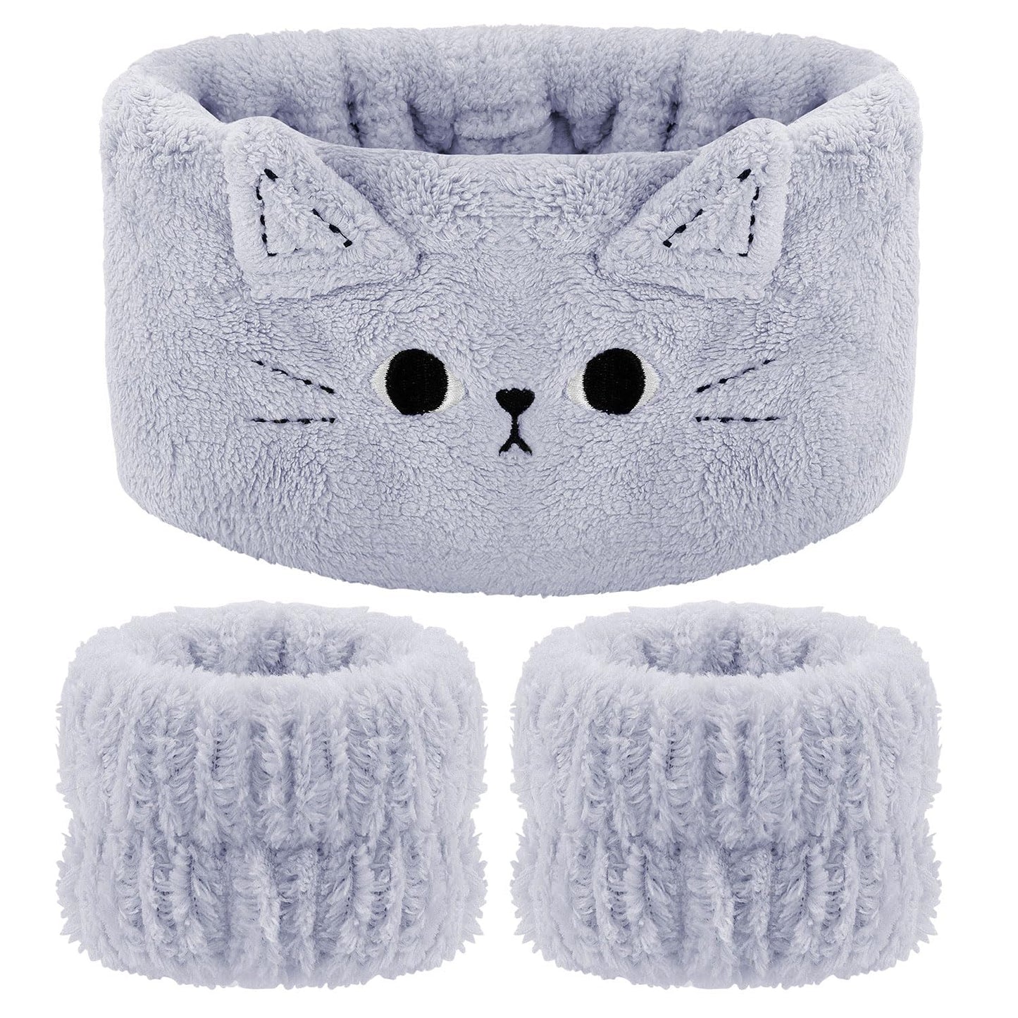 Cute Cat Ears Spa Headband - Elastic Face Wash Hair Band for Women - Trendy Grey Design
