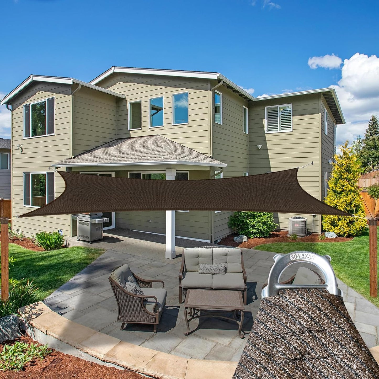Heavy Duty 20ft x 20ft Square Brown Sun Shade Sail for Outdoor Use