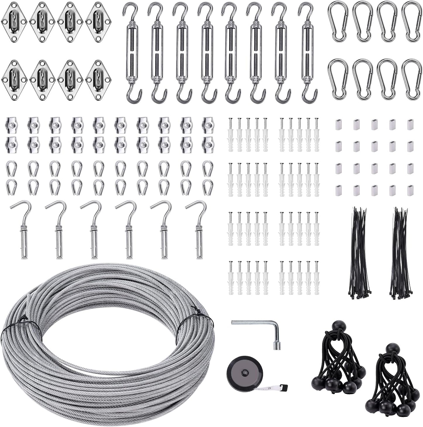 Shade Sail Hardware Kit 6 inch with 131FT Wire Rope for Outdoors