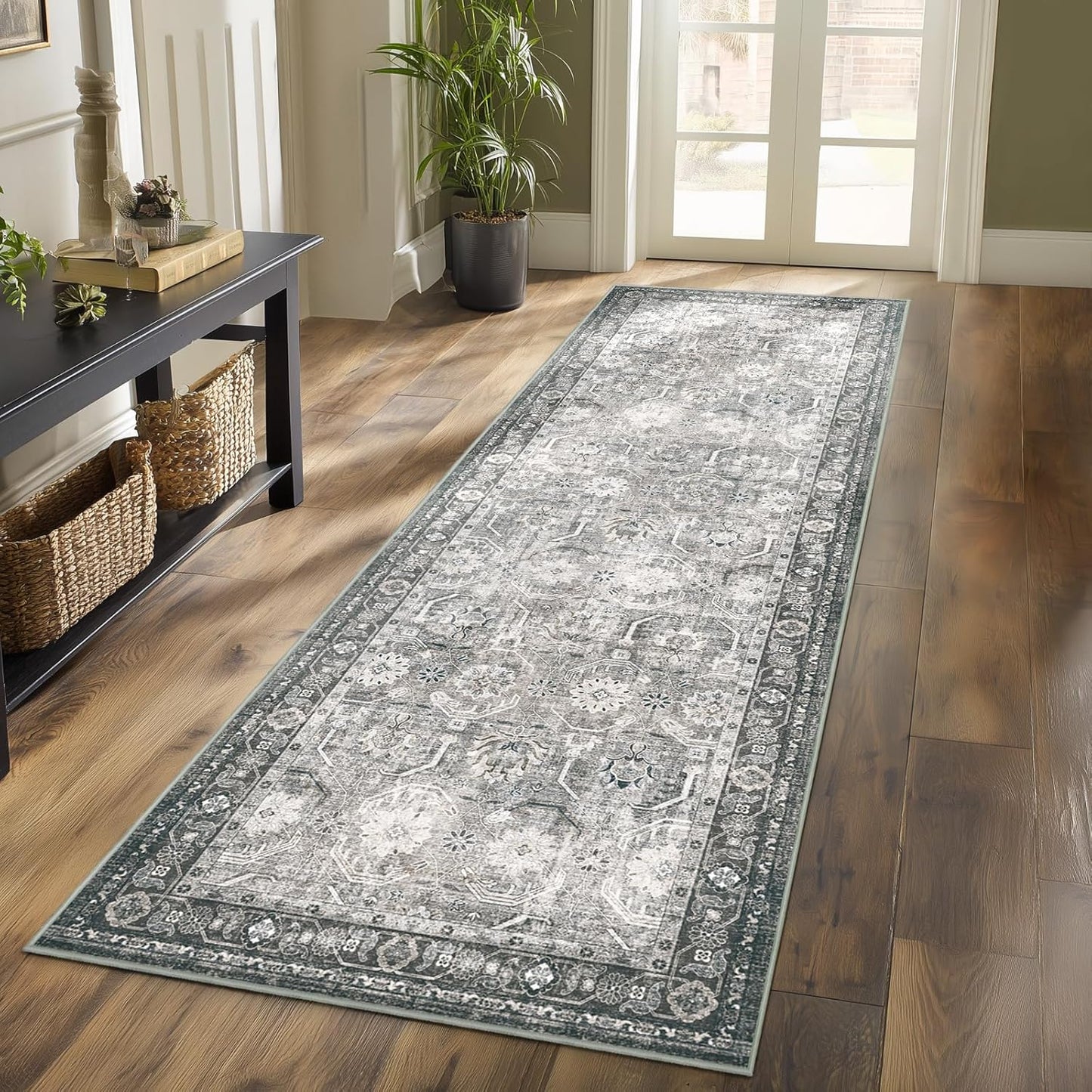 Runner Rug, Washable Non Slip Low Pile Kitchen Runner for Hallways