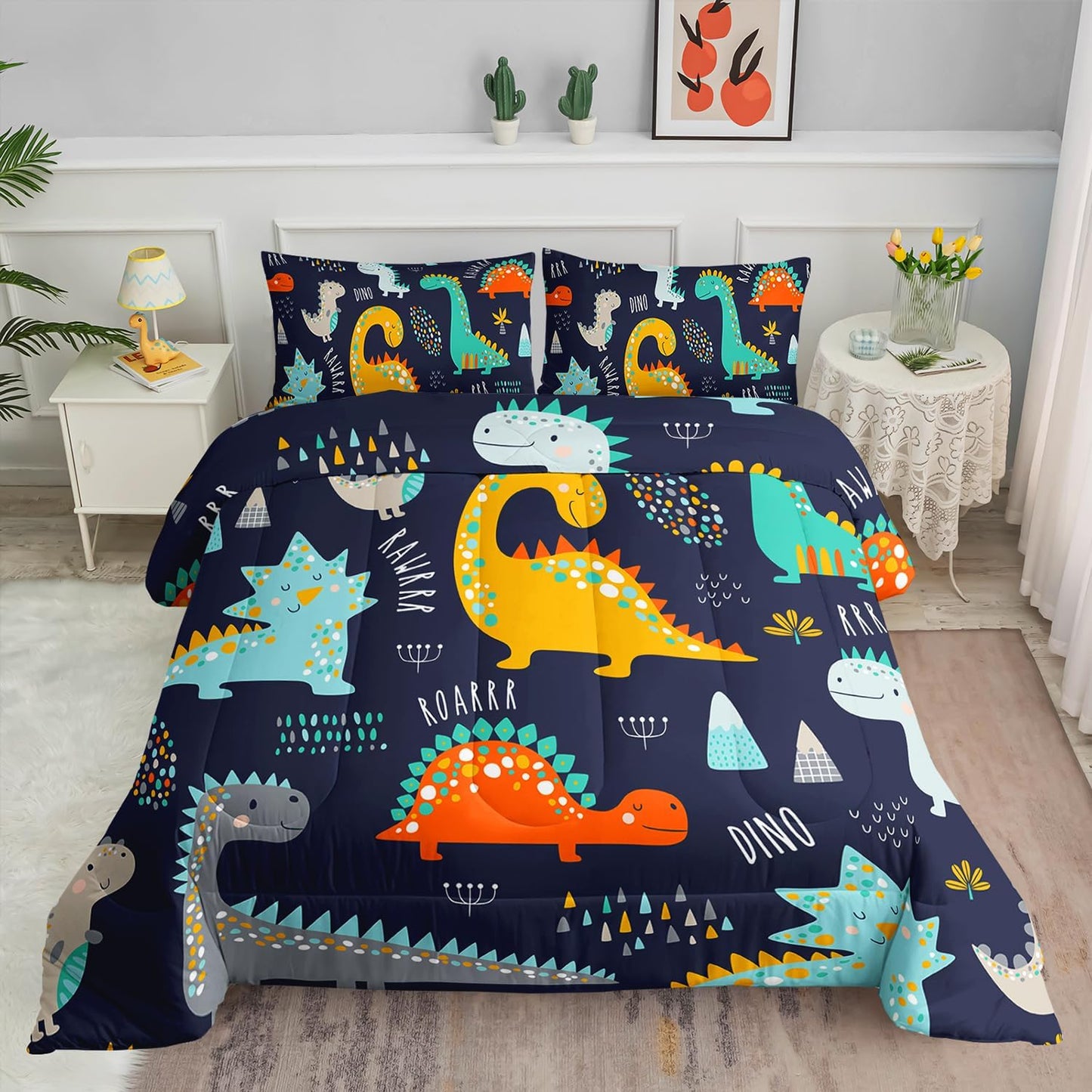 Cartoon Dinosaur Comforter Set for Kids - Twin Bedding Set