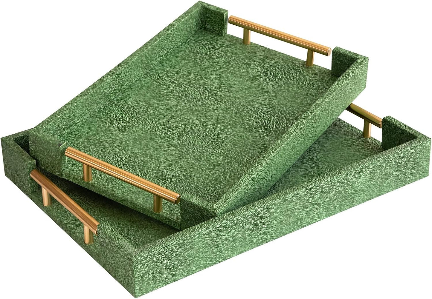 Elegant Green Shagreen Leather Tray Set of 2 for Home Decor